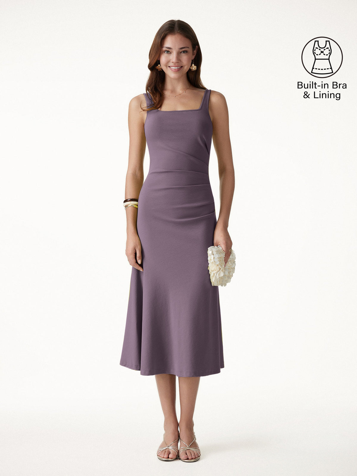 OGLmove Women's Square Neck Tucked Open Back Bra Dress