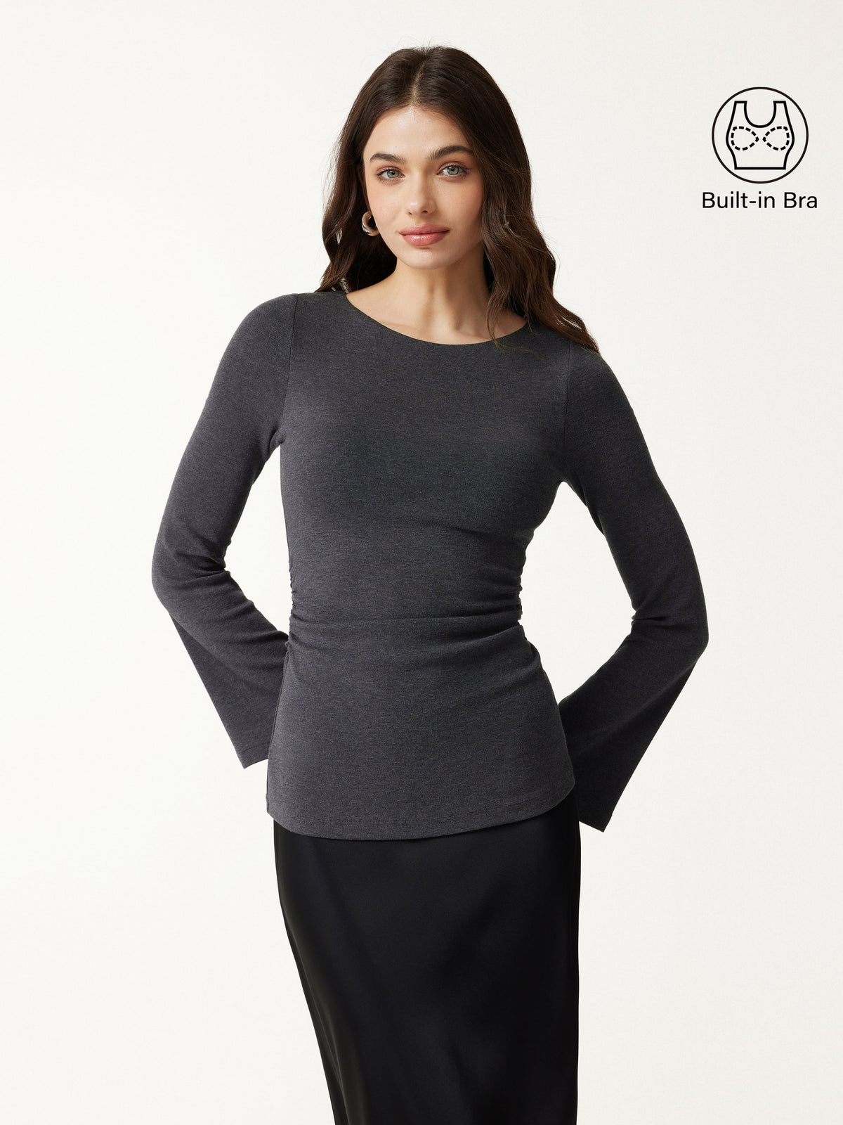 OGLmove Women's Eco-Mousse Round Neck Bell Sleeve Bra Top