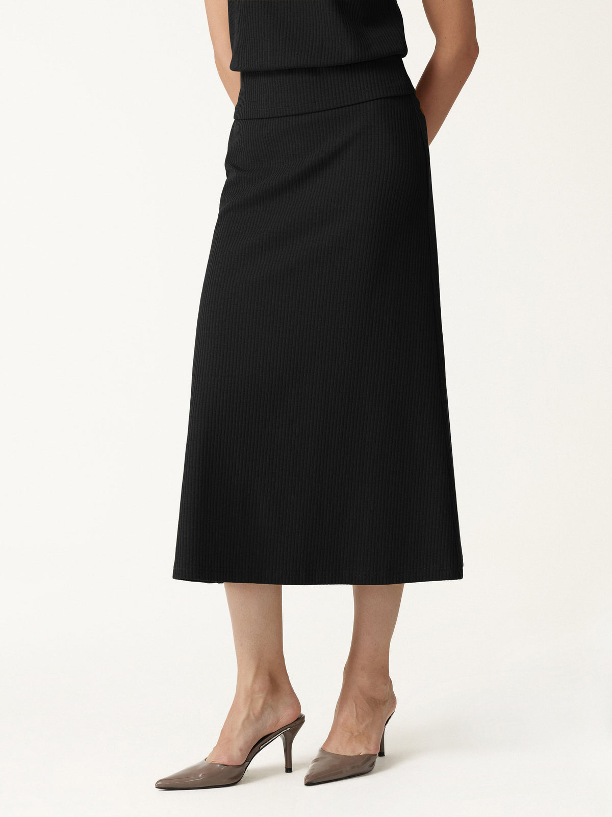 OGLmove Women's Textured Cotton Blend Mid-Rise A-Line Midi Skirt