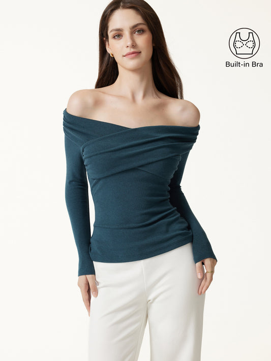OGLmove Women's Eco-Mousse® Surplice Ruched Long Sleeve Bra Top