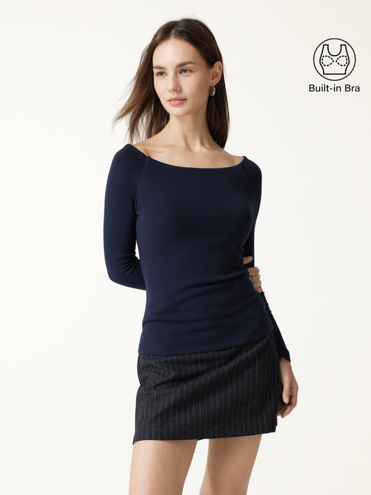 OGLmove Women's Eco-Mousse Slash Neck Raglan Sleeve Bra Top