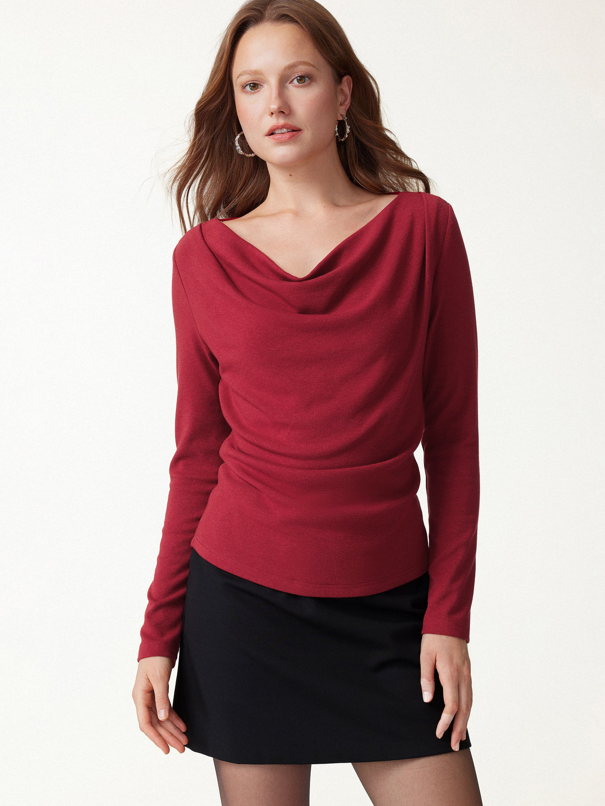 OGLmove Women's Cowl Neck Long Sleeve Draped Top