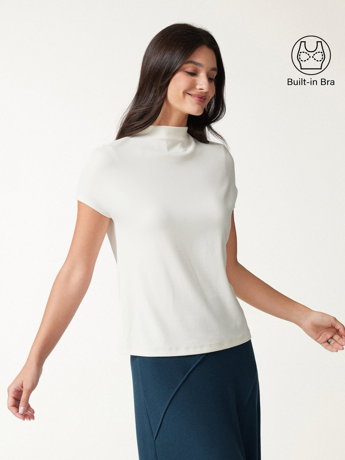 OGLmove Women's Eco-Mousse Mock Neck Short Sleeve Bra Top