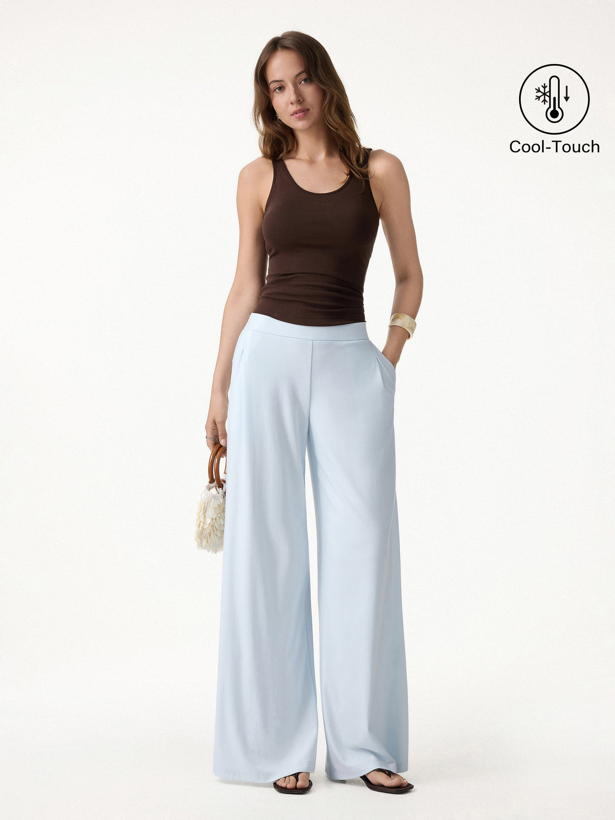 OGLmove Women's Ponte Mid-Rise Wide-Leg Pants with Pockets