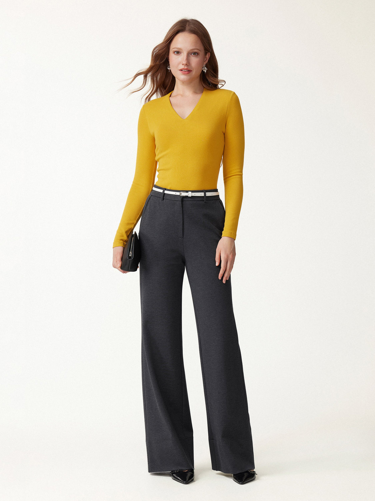 OGLmove Women's Ponte Mid-Rise Wide-Leg Pants