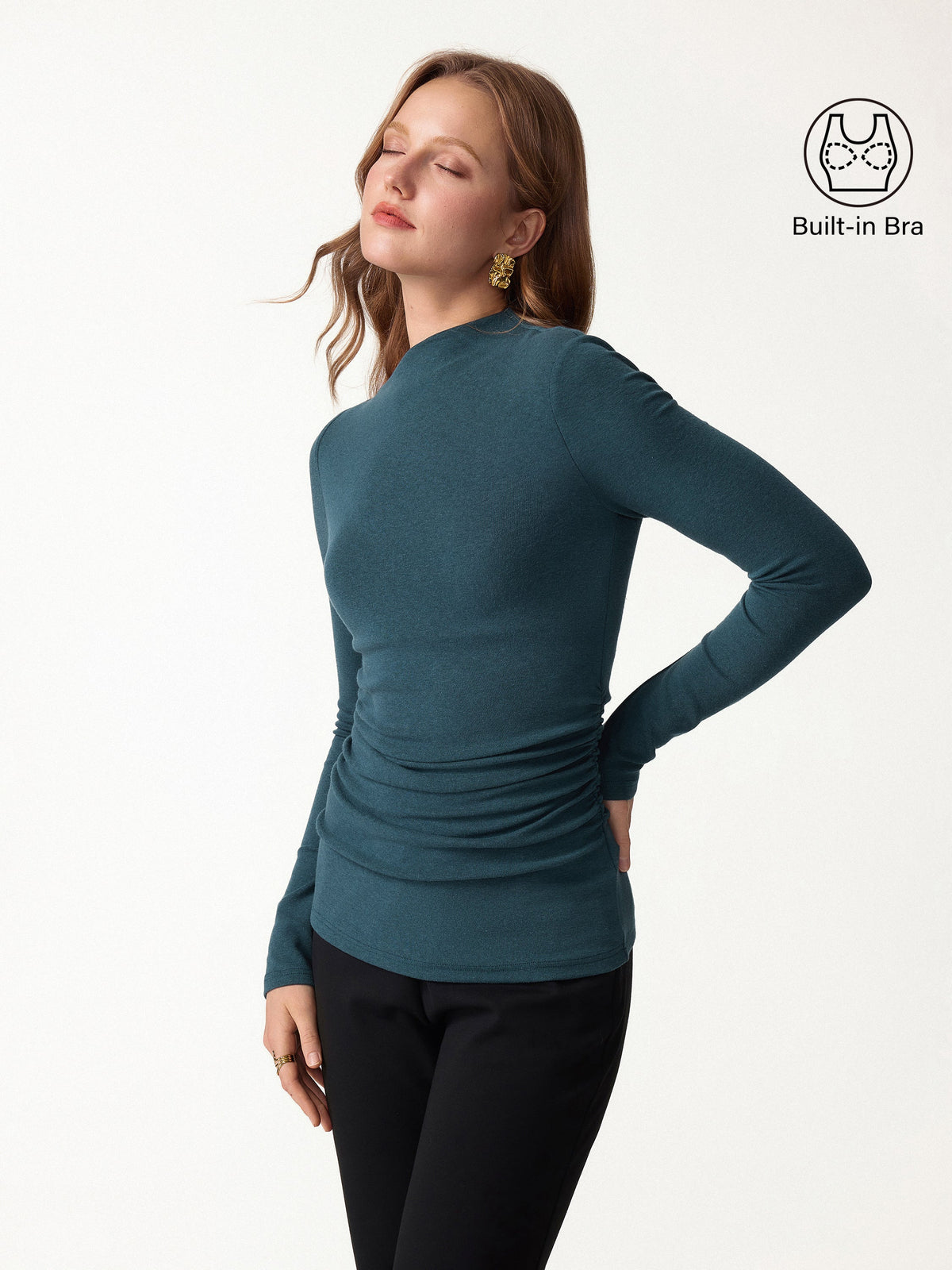 OGLmove Women's LiteWarm Slanted Mockneck Ruched Brami