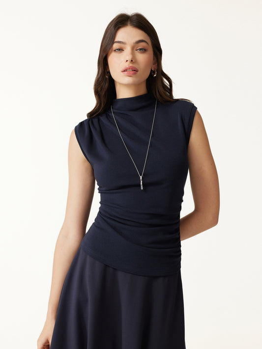 OGLmove Women's Eco-Mousse Mock Neck Sleeveless Ruched Top