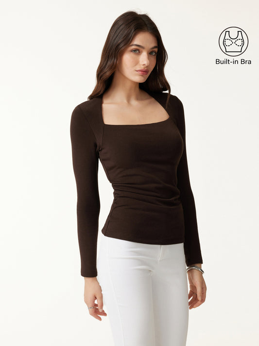 OGLmove Women's Eco-Mousse® Trapeze Neck Long Sleeve Ruched Bra Top