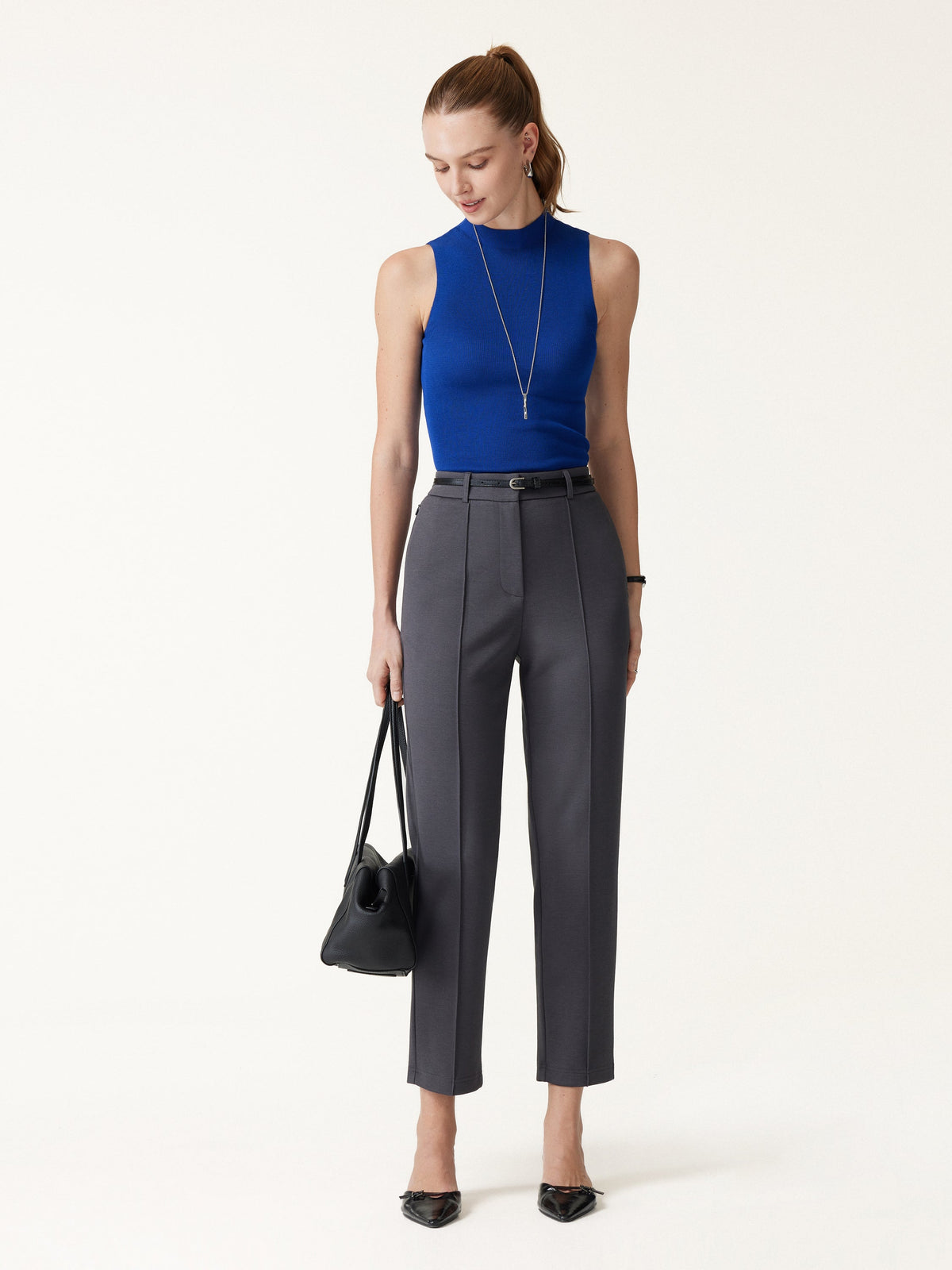 OGLmove Women's Modal Blend Ponte High-Rise Ankled Slim-Straight Pants