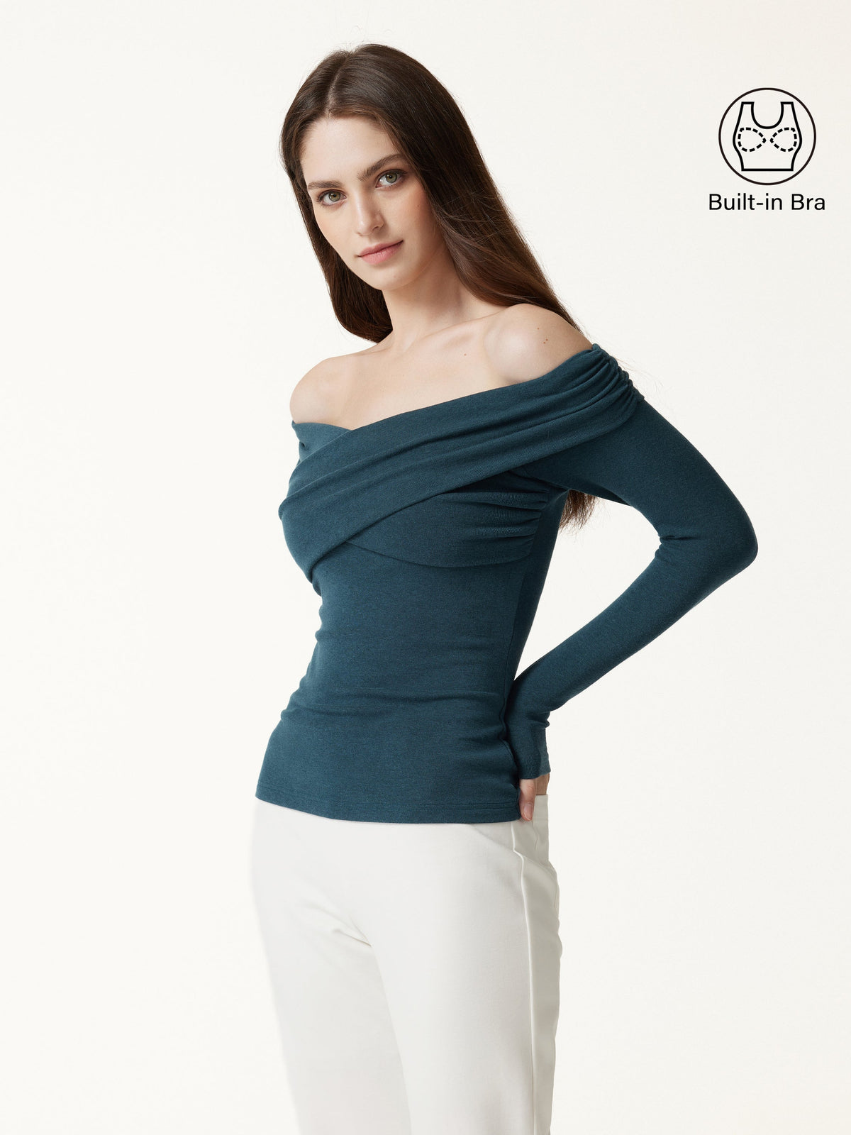 OGLmove Women's Eco-Mousse® Surplice Ruched Long Sleeve Bra Top