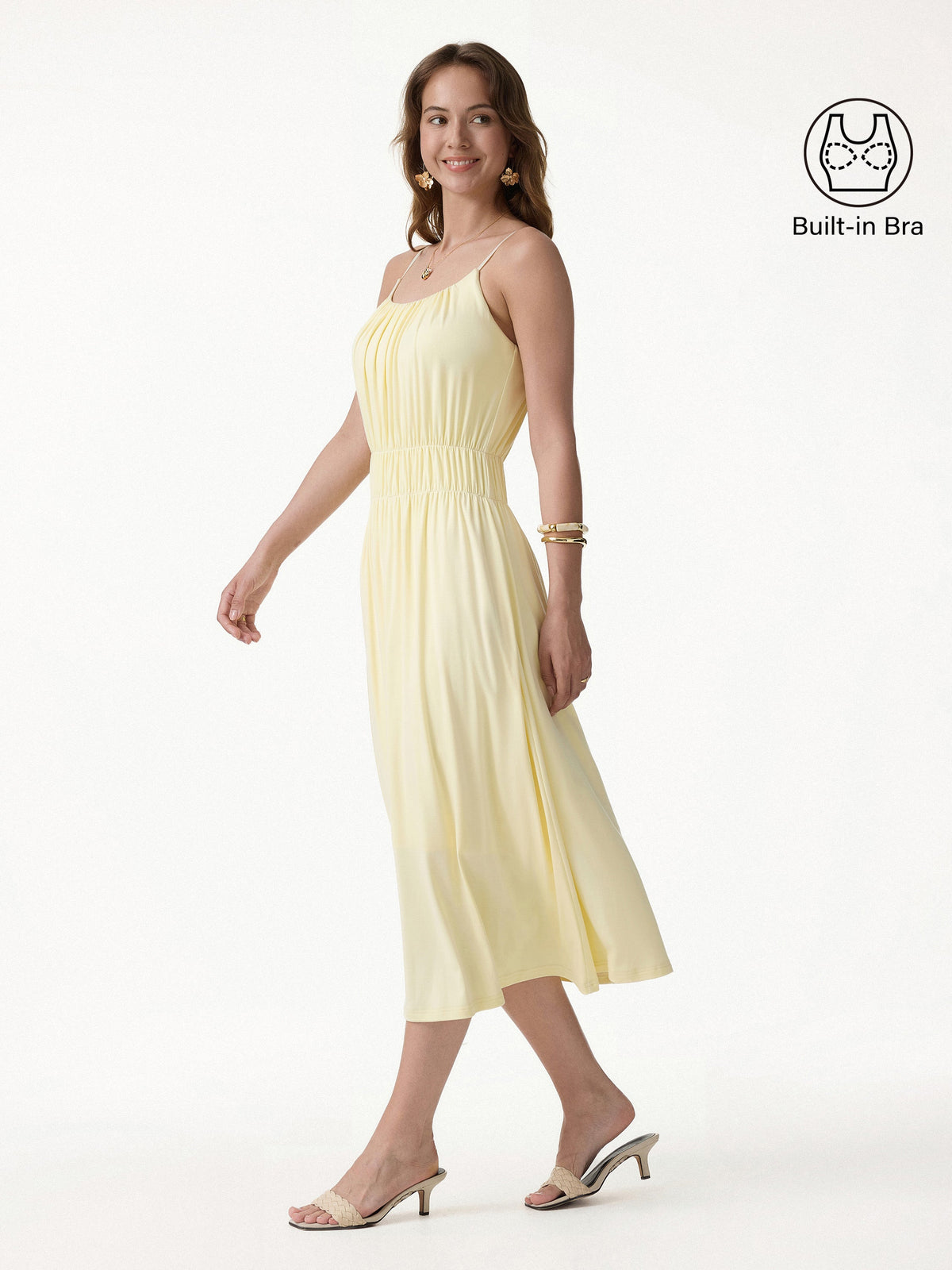 OGLmove Women's Vacay Gathered U-Neck Spaghetti Midi Bra Dress