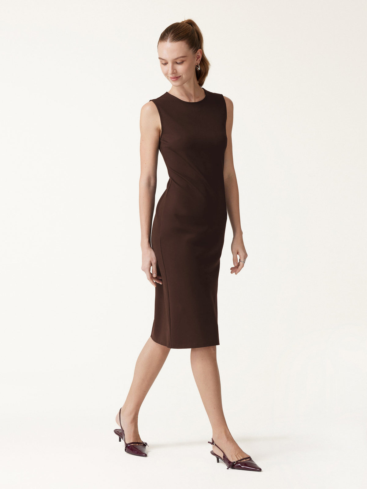OGLmove Women's Ponte Round Neck Column Midi Dress