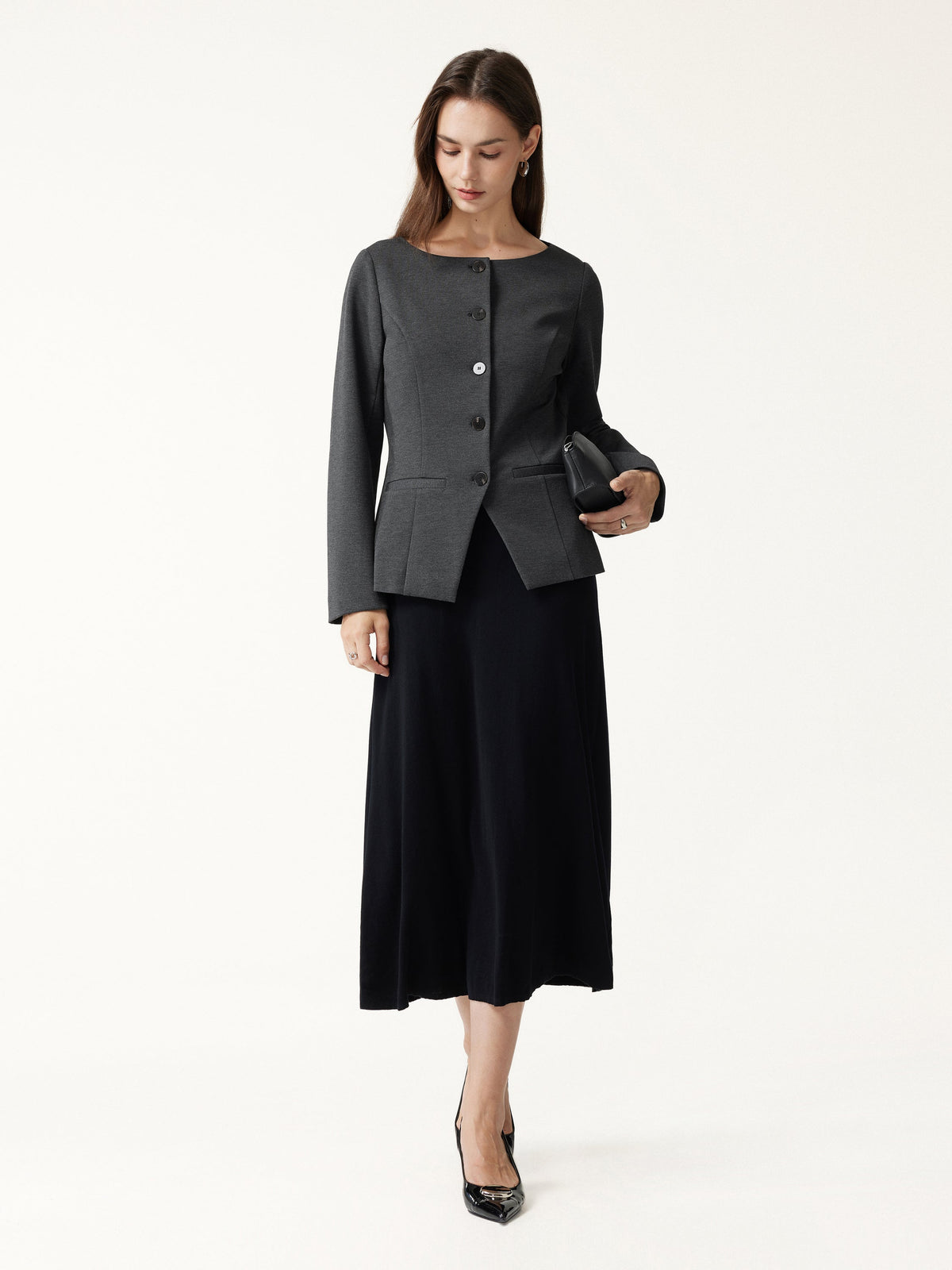 OGLmove Women's Ponte Round Neck Long Sleeve Jacket with Pockets