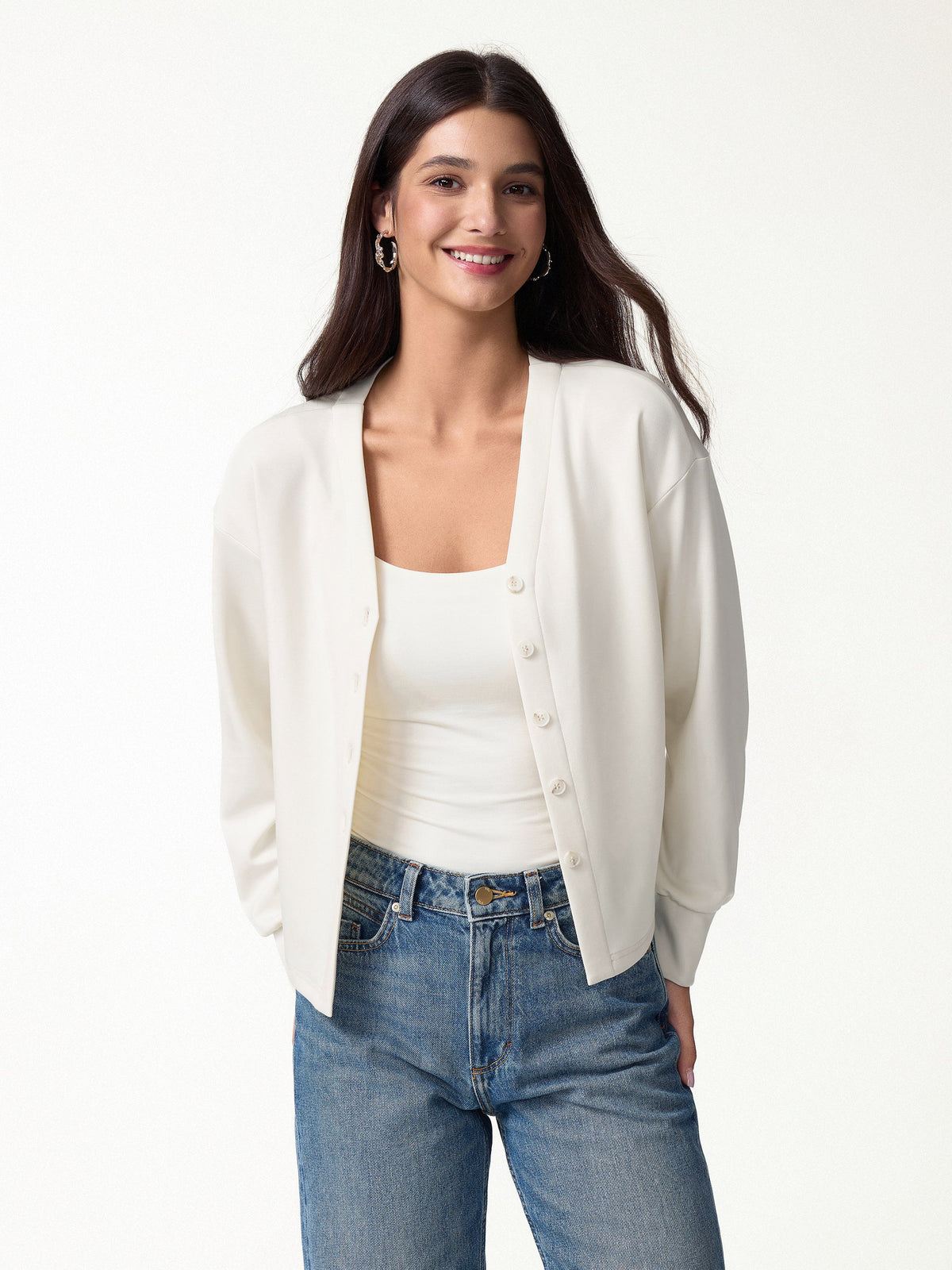 OGLmove Women's Modal Spacer Knit V-Neck Cardigan