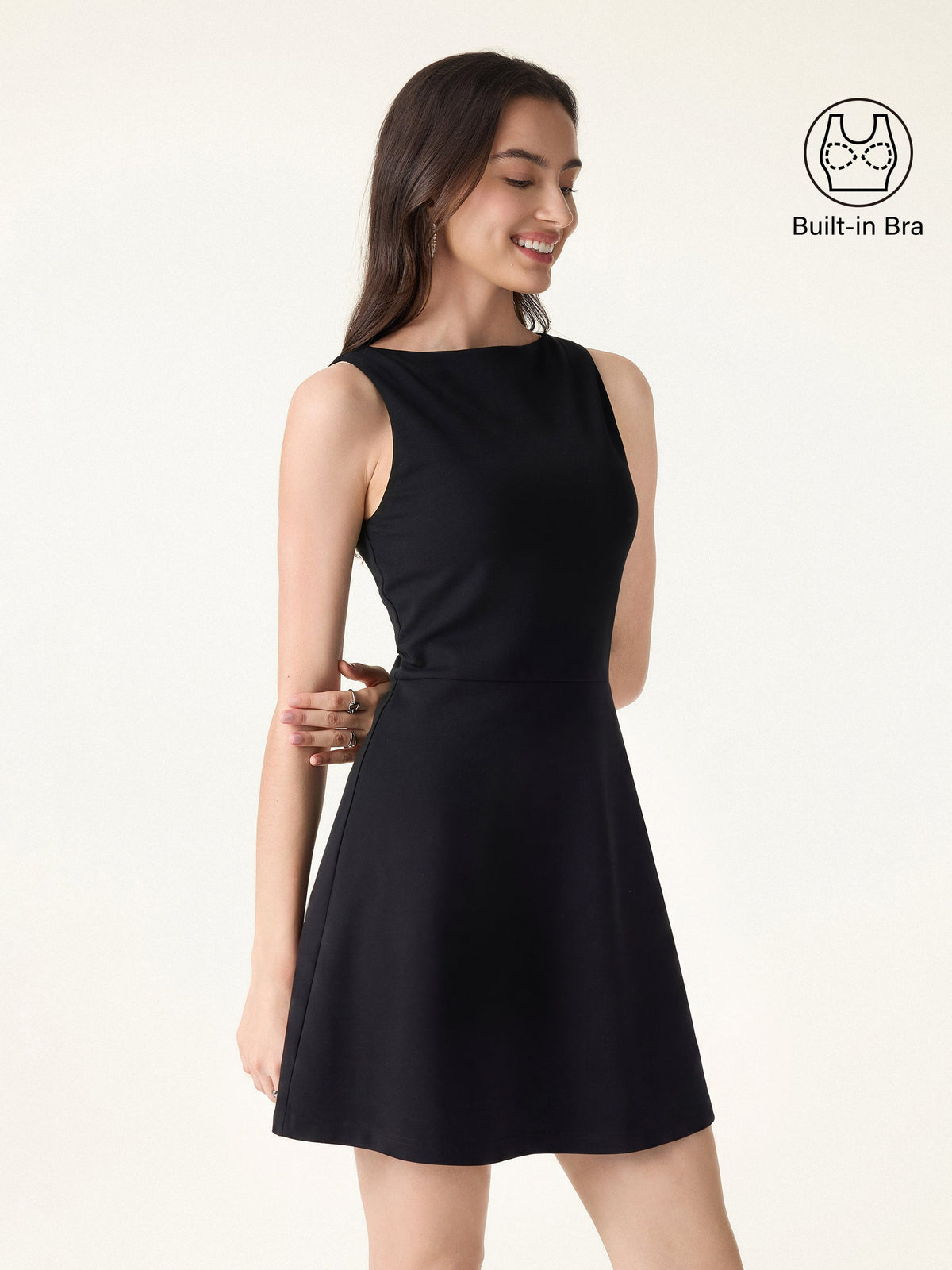 OGLmove Women's Boatneck Fit-and-Flare Mini Bra Dress