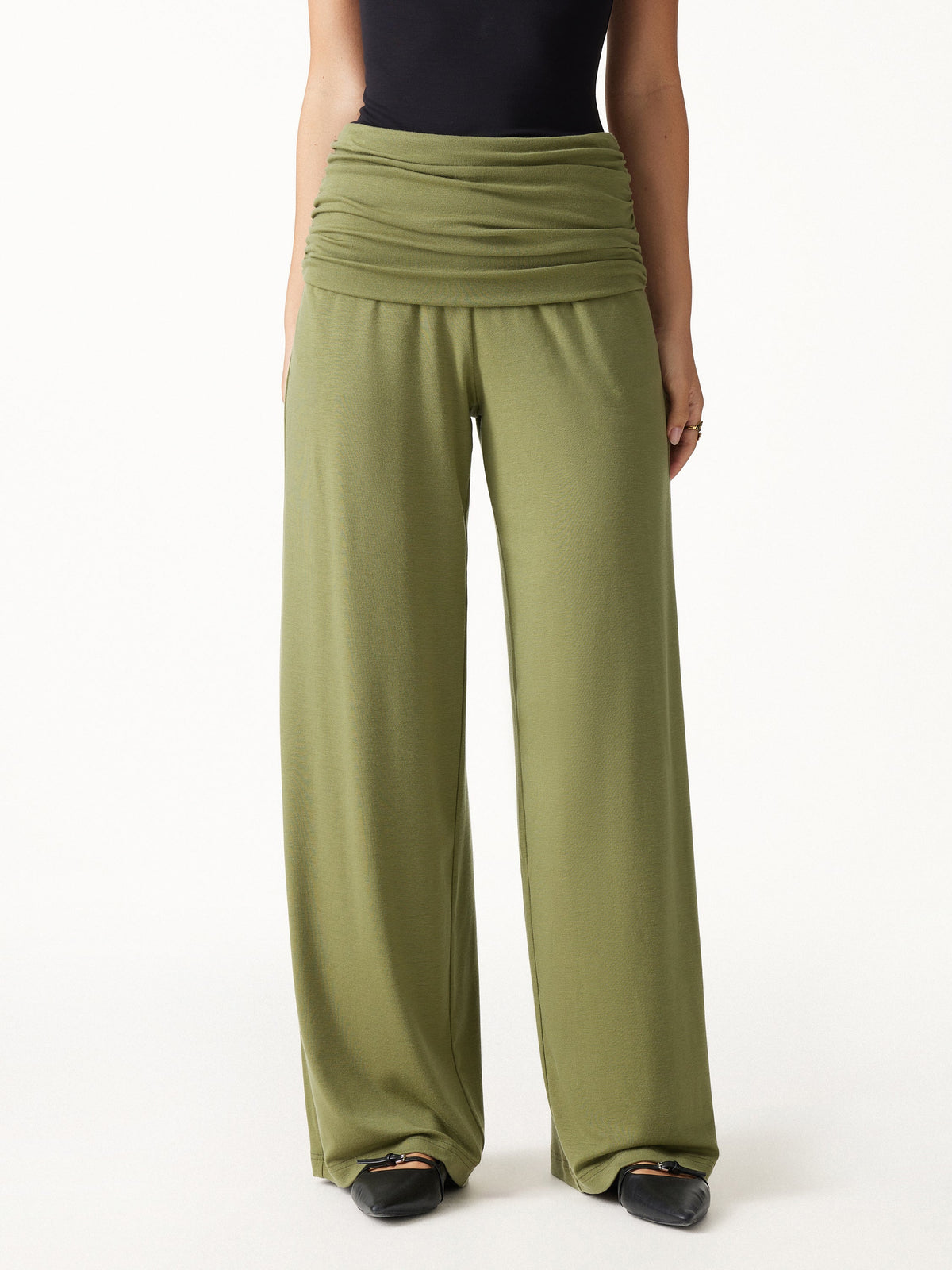 OGLmove Women's Wool Blend Drapey Wide-Leg Pull-On Pants with Pockets