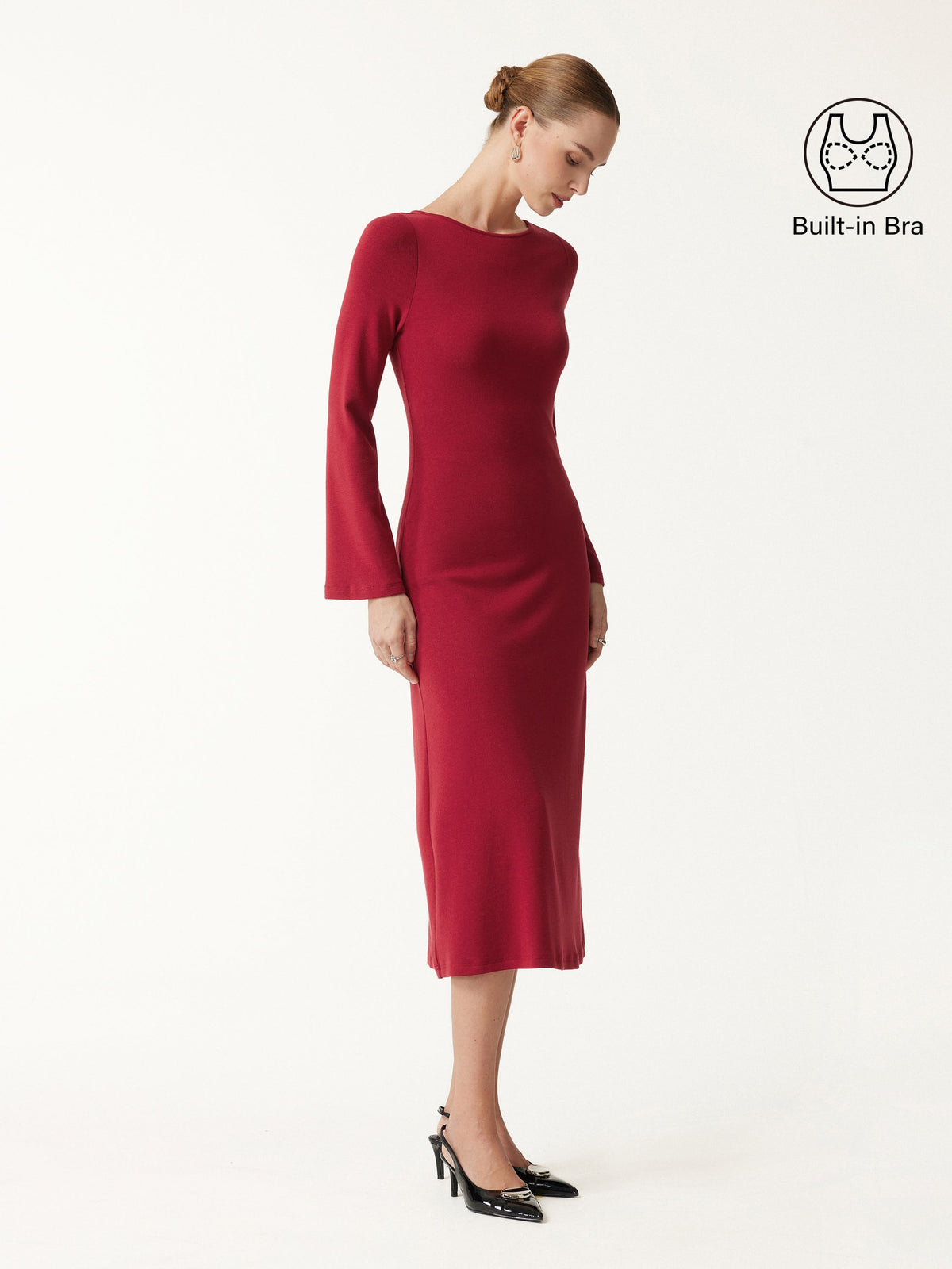OGLmove Women's Eco-Mousse® Boatneck Bell Sleeve Midi Bra Dress