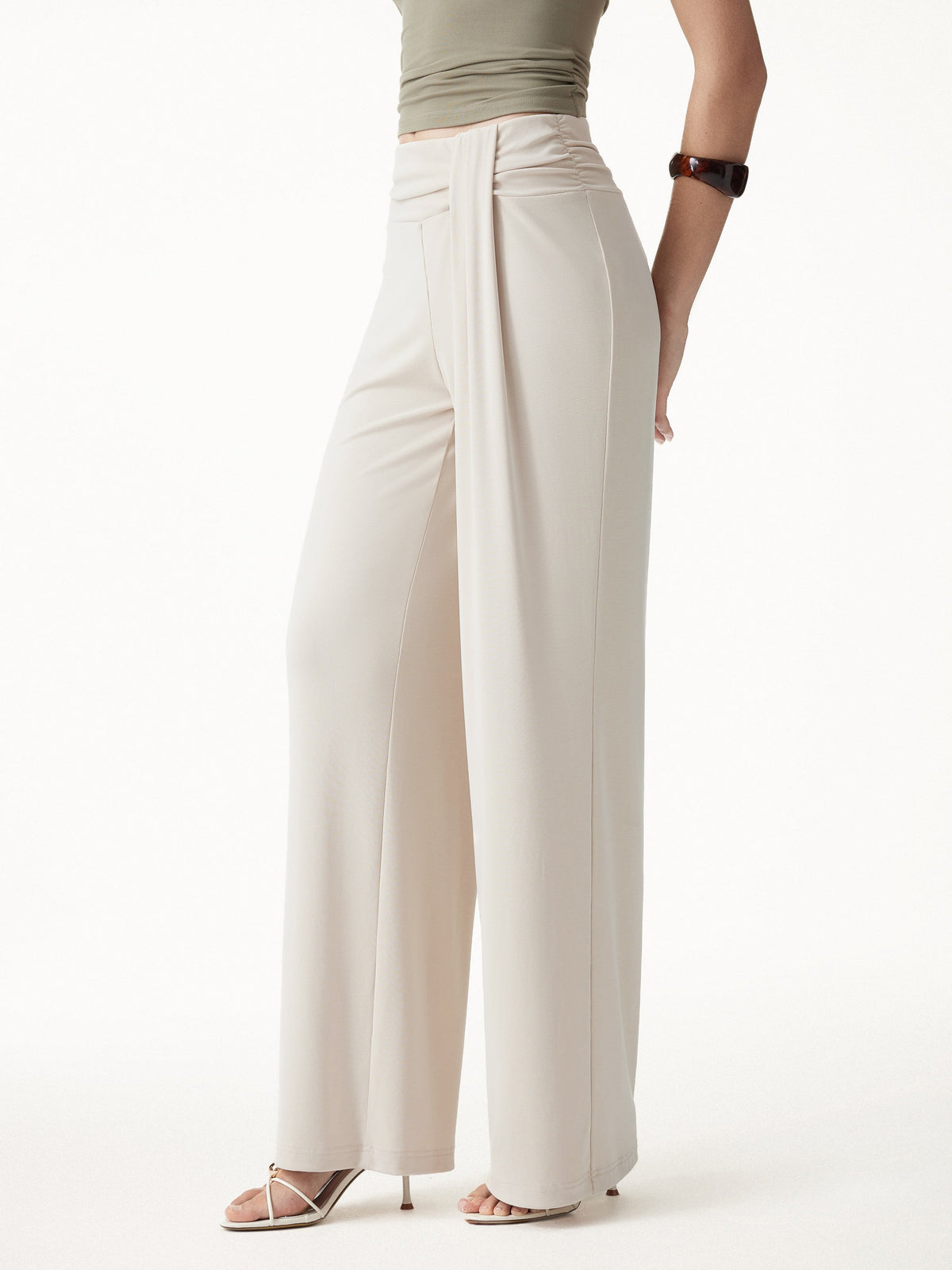 OGLmove Women's Collared V-Neck Top & Mid-Rise Wide-Leg Lounge Pants Set