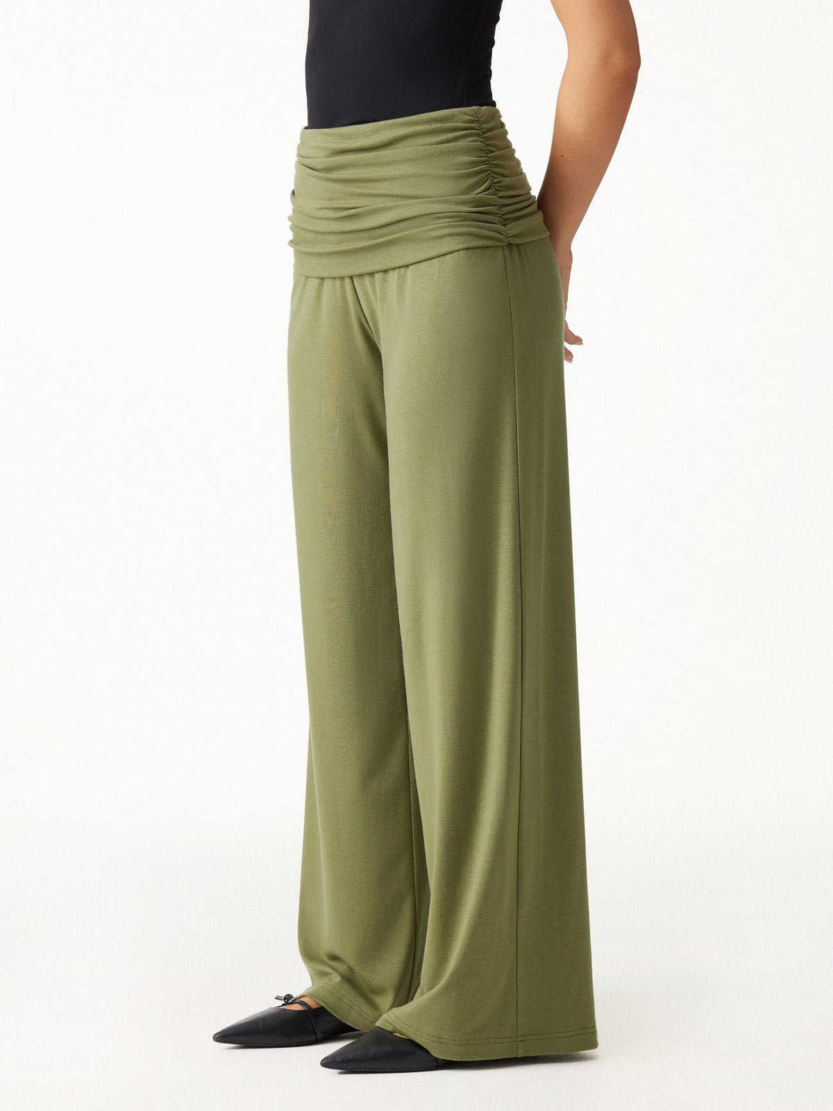 OGLmove Women's Wool Blend Drapey Wide-Leg Pull-On Pants with Pockets