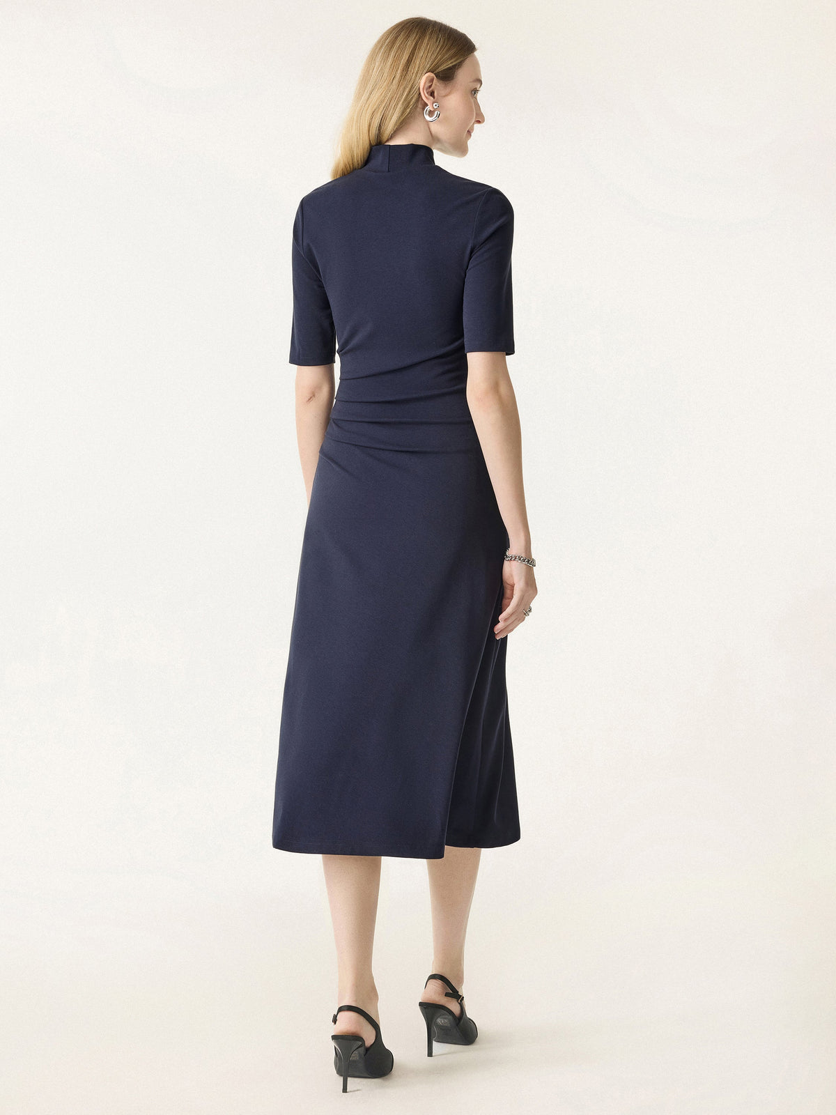 OGLmove Women's Cotton Blend Mock Neck Tucked Midi Dress