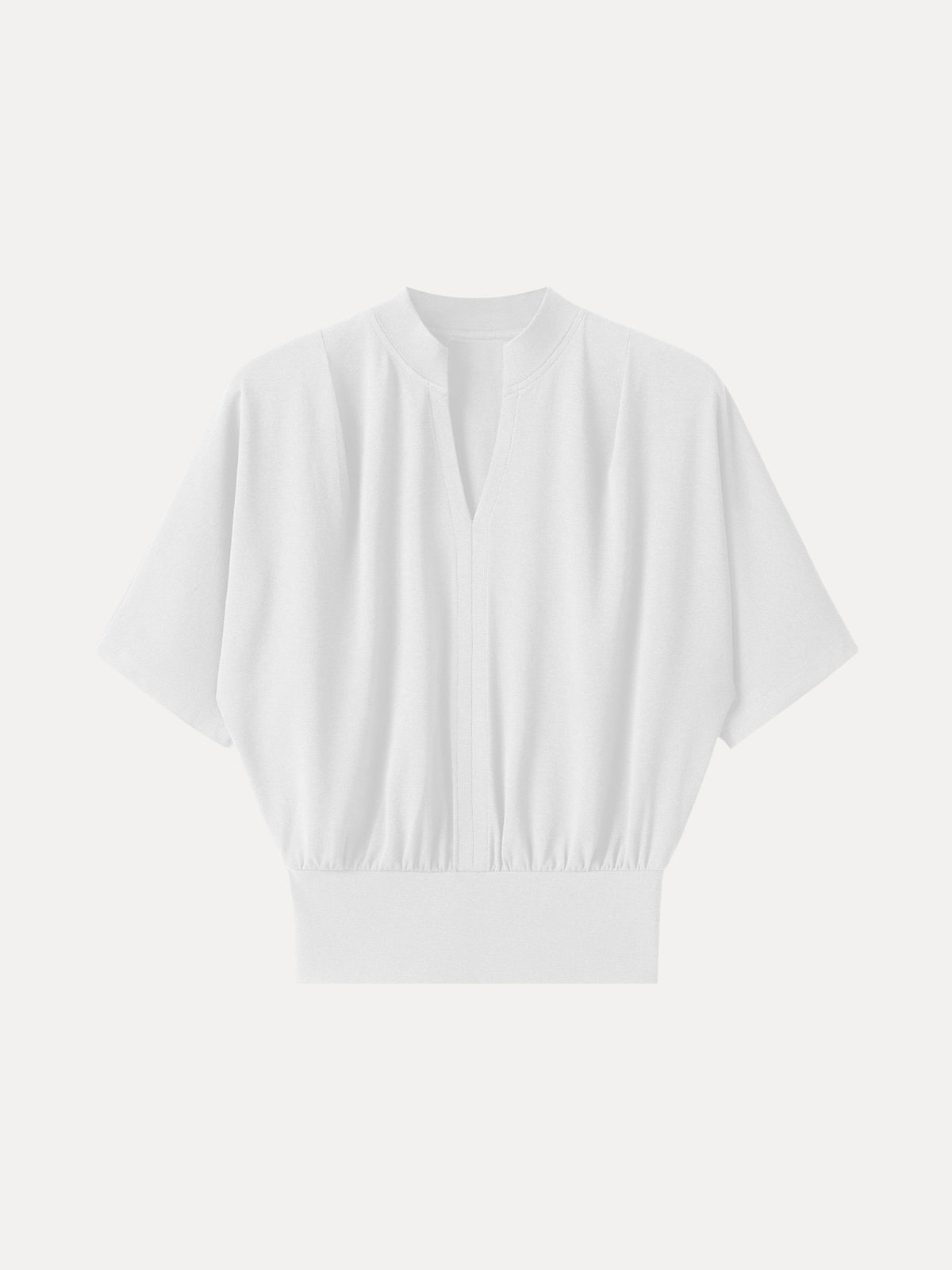 OGLmove Women's Light Cotton Rib Stand Collar V-Neck Top