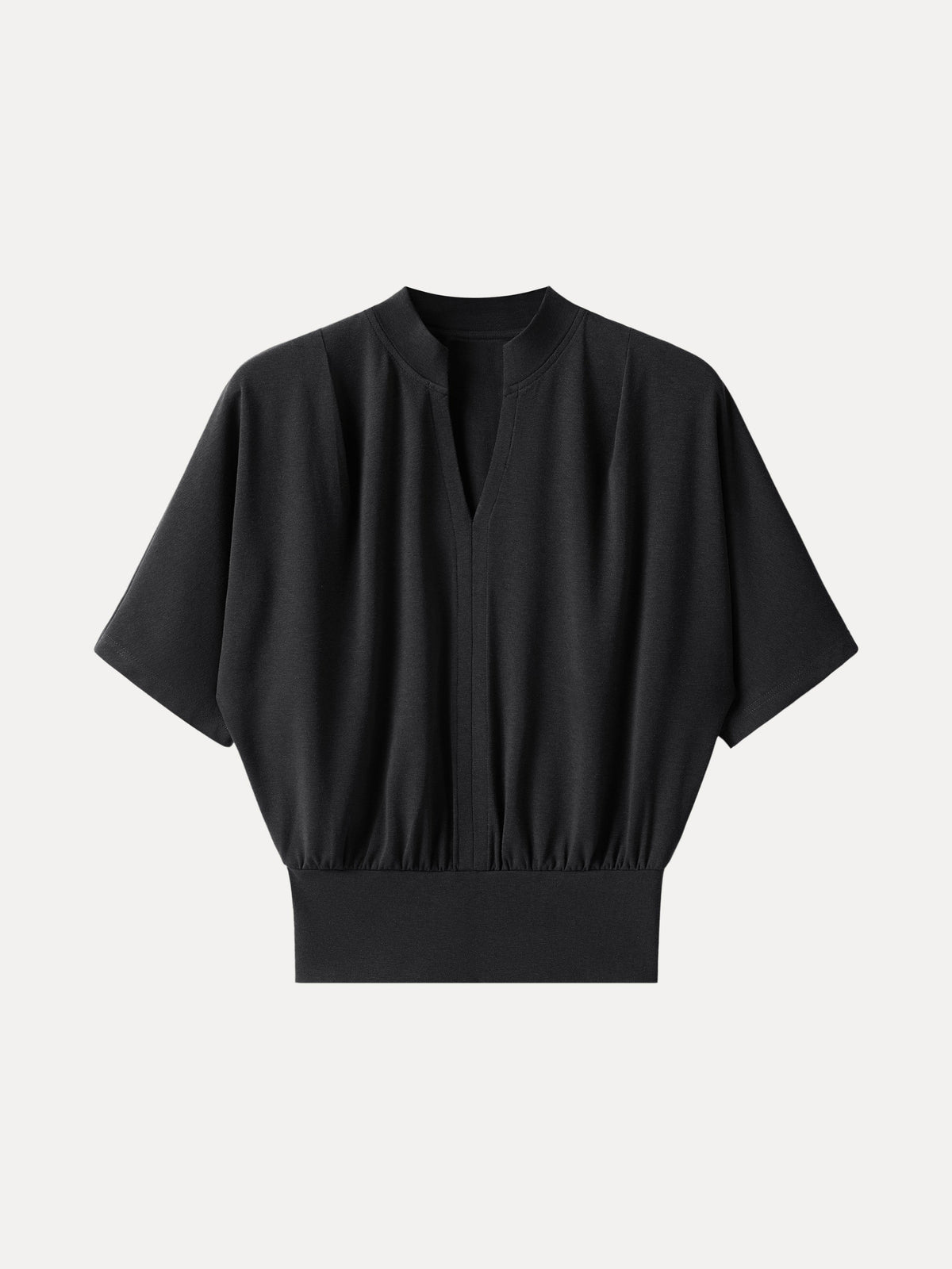 OGLmove Women's Light Cotton Rib Stand Collar V-Neck Top