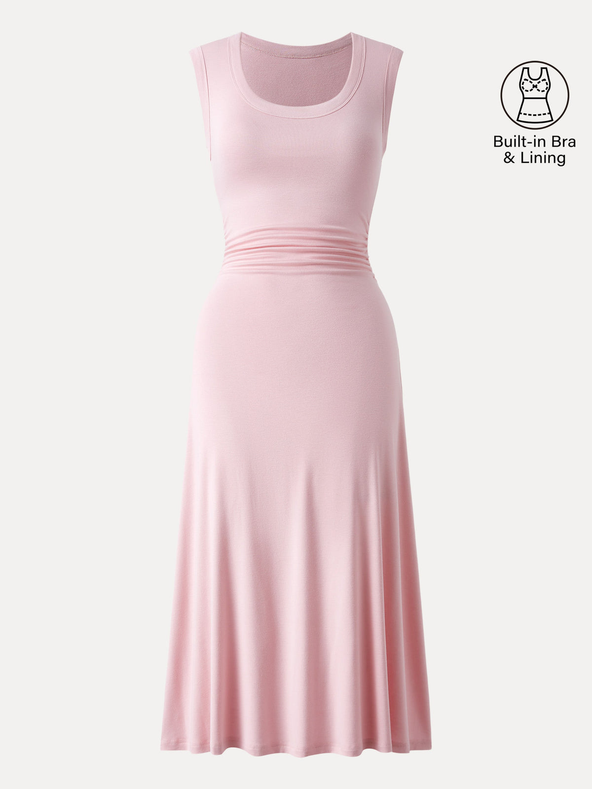 OGLmove Women's Scoop Neck Side Ruched Bra Midi Dress