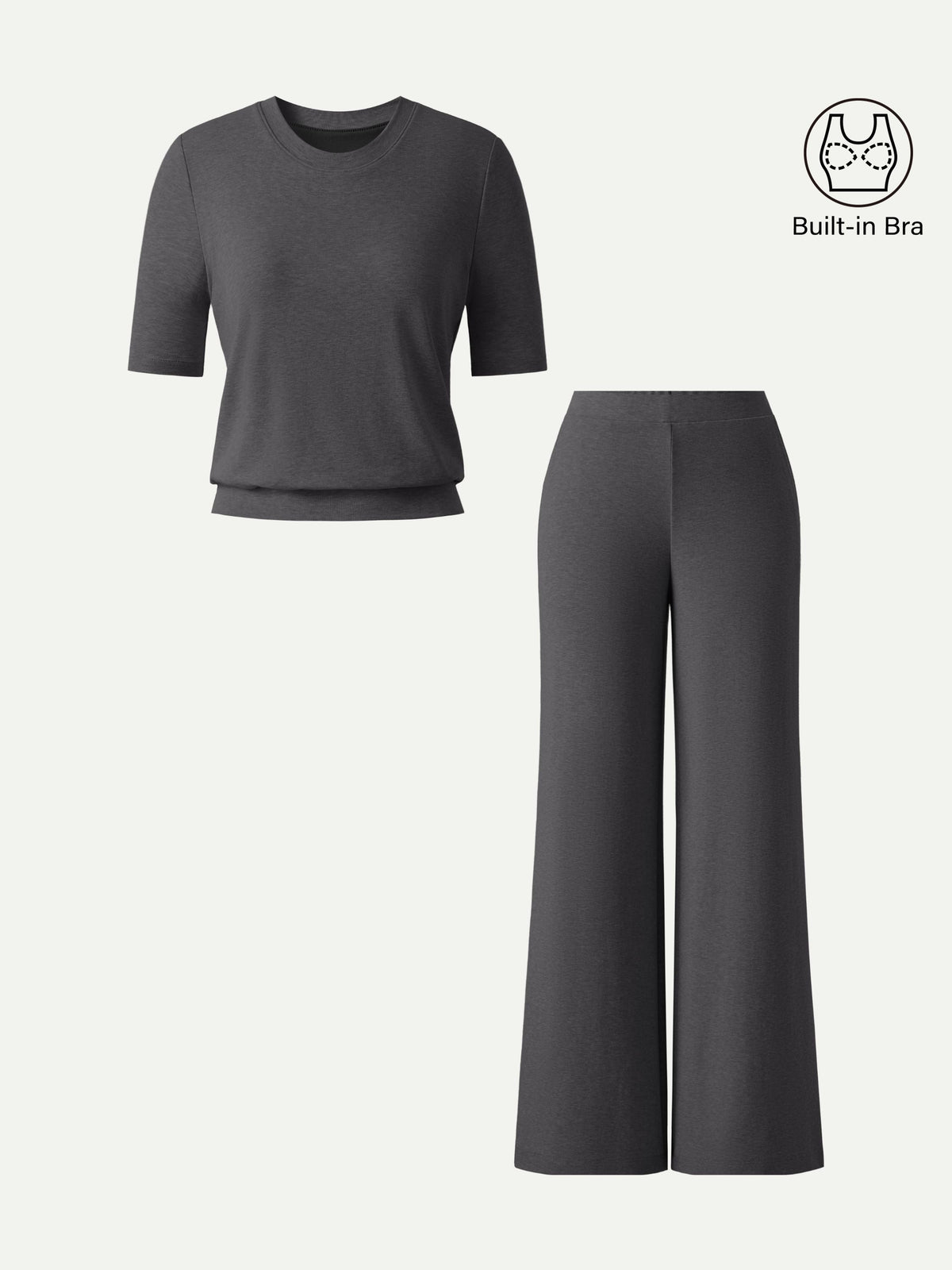 OGLmovede Women's 2-Piece Wide Leg Pants and Crewneck Bra Top Set