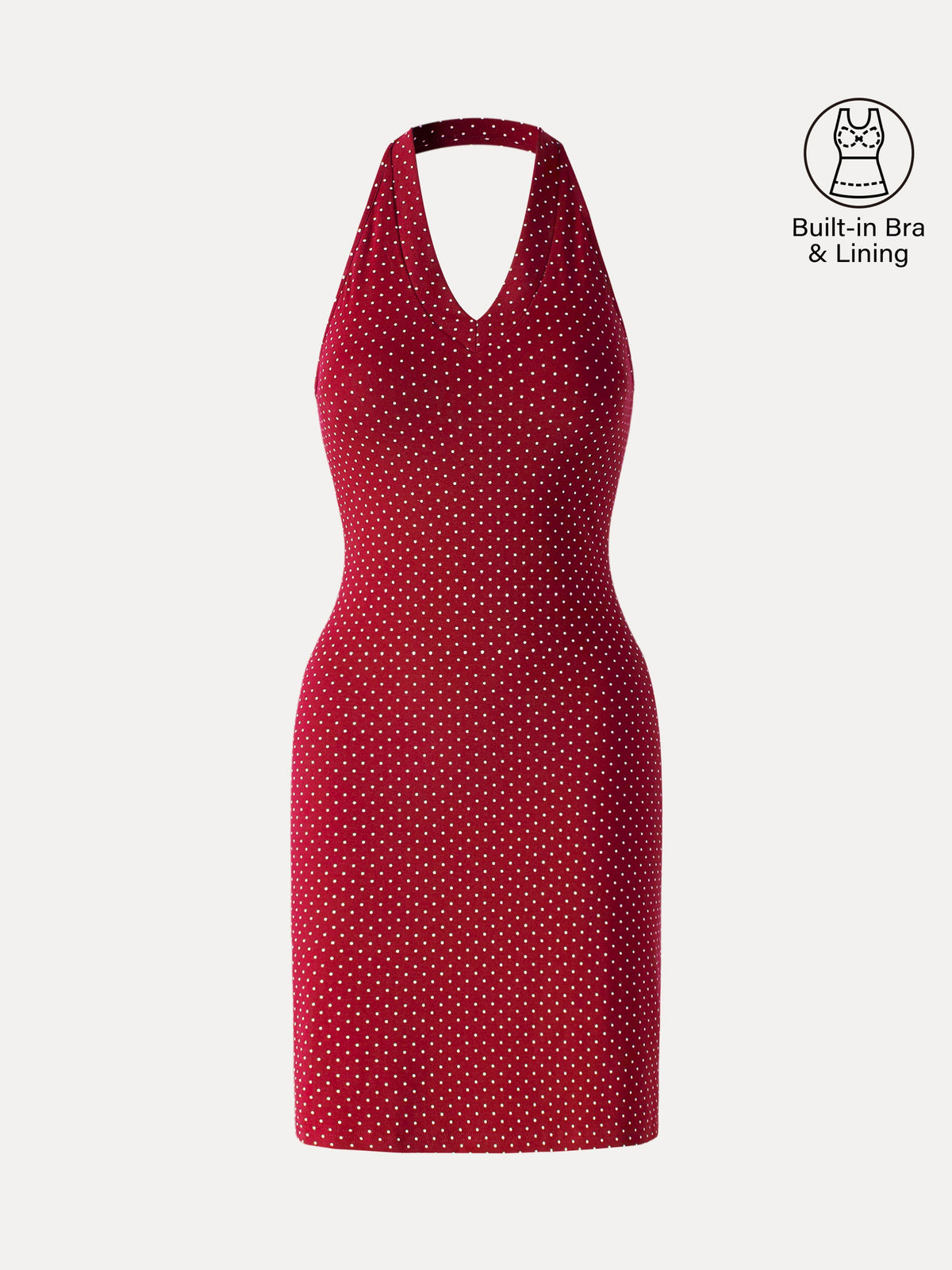 OGLmove Women's Stretch Cotton Halter Neck Polka Dot Mini Bra Dress