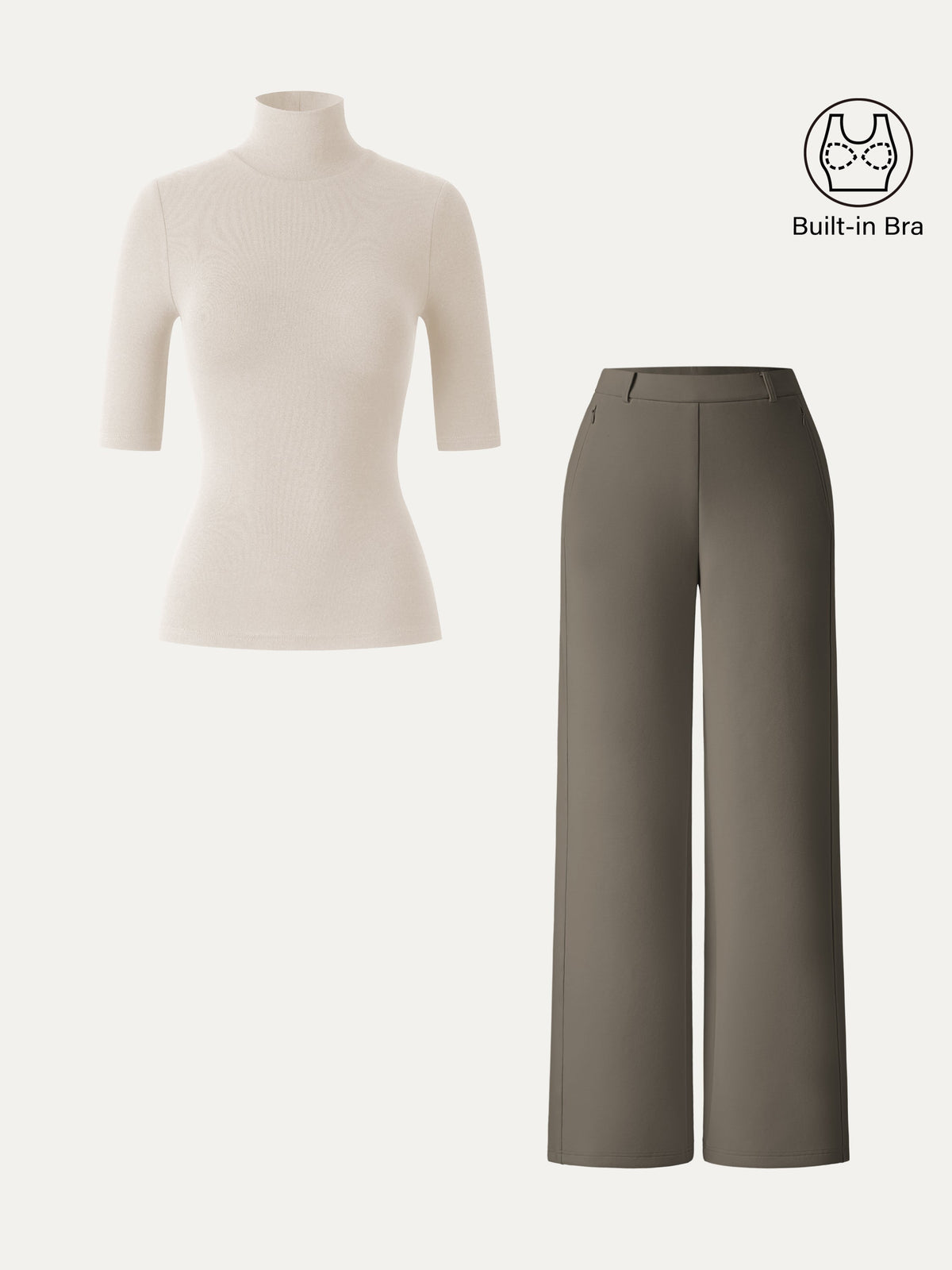 OGLmove Women's Turtleneck Bra Top and High-Rise Wide-Leg Pant Set