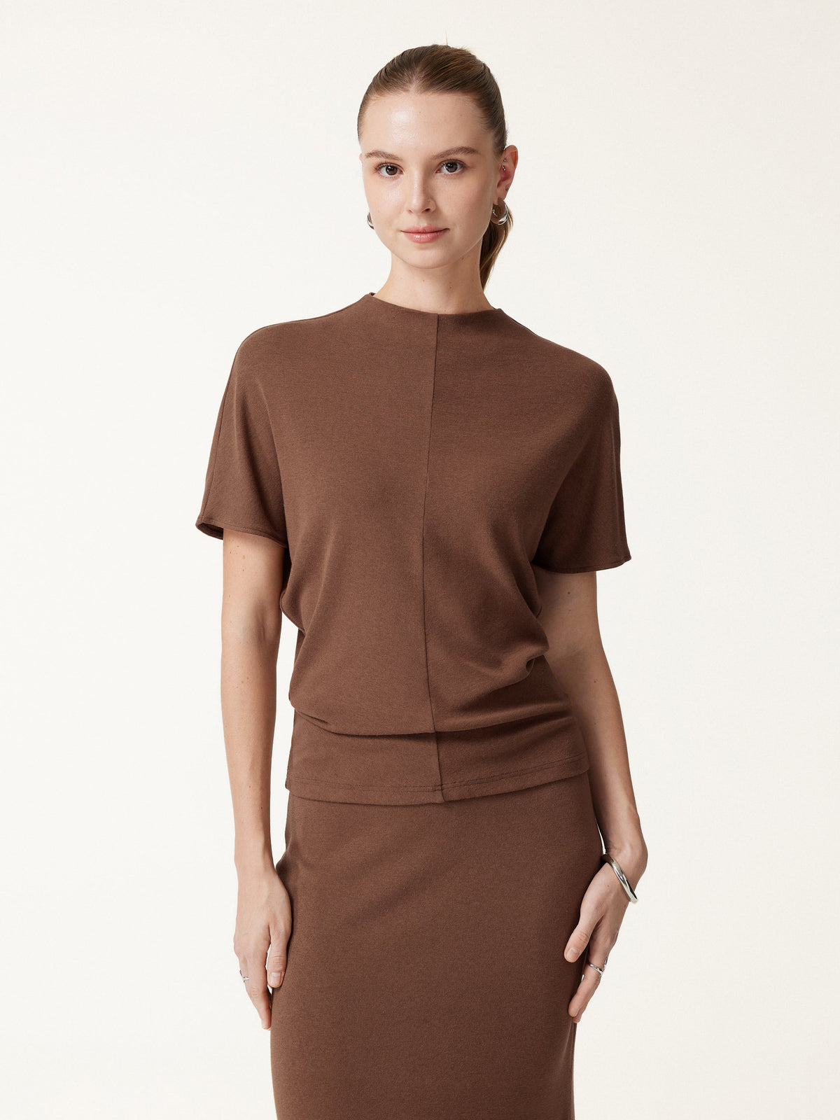 OGLmove Women's Eco-Mousse Mock Neck Cap Sleeve Seamed Top