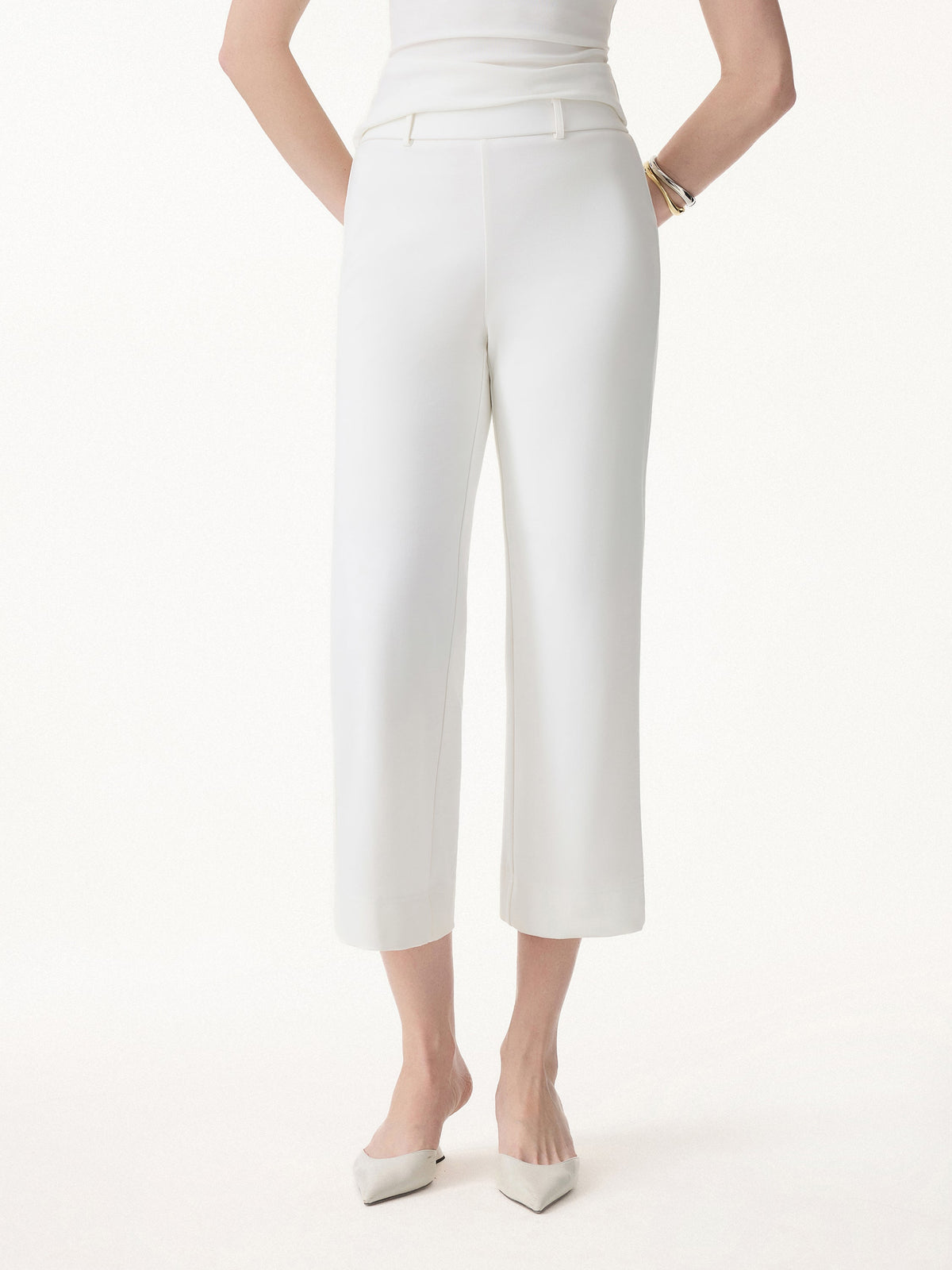 OGLmove Women's Mid Rise Cropped Wide Leg Pants with Pockets