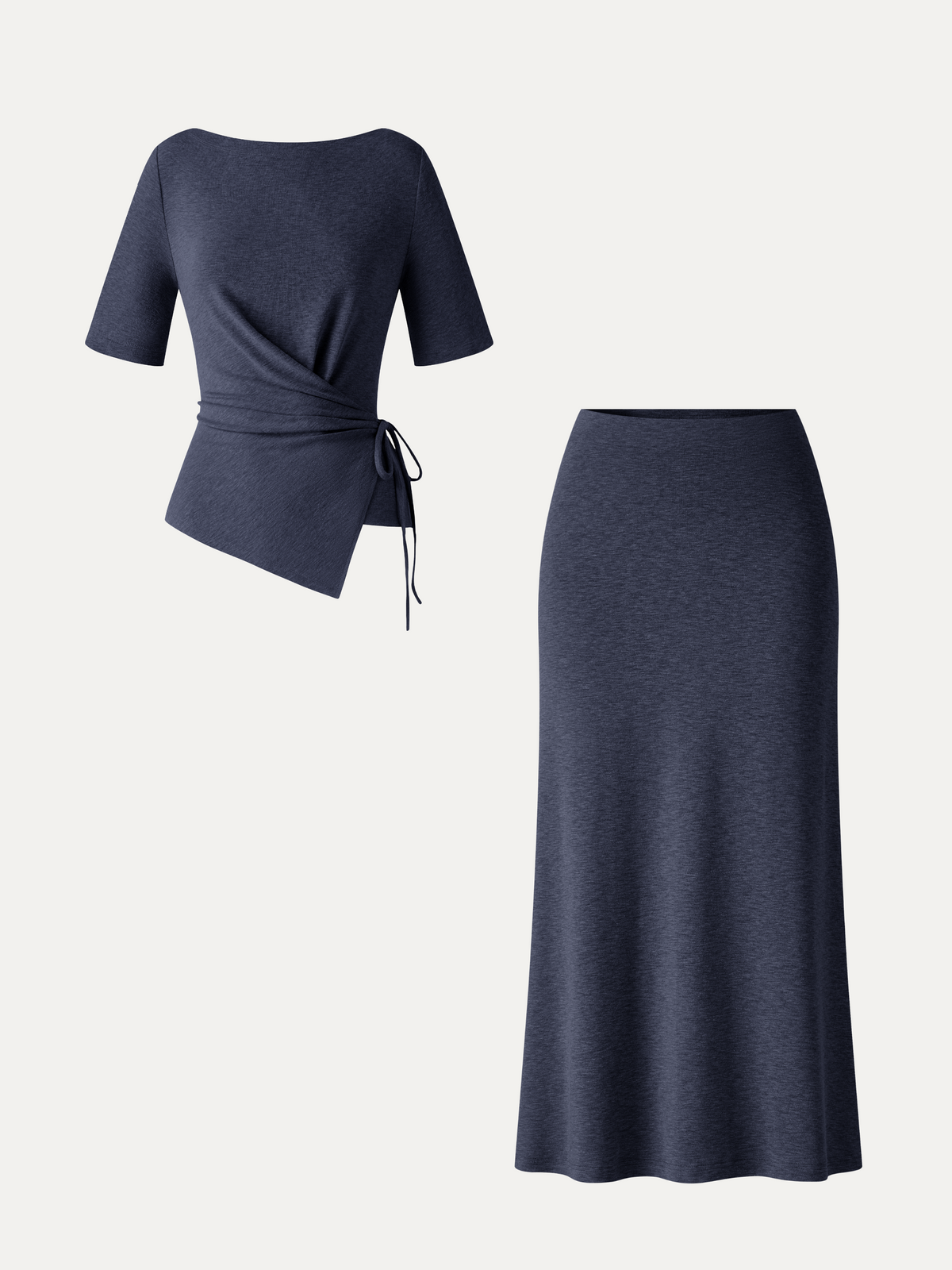 OGLmove Women's Tie-Side Top and Side-Slit Midi Skirt Set