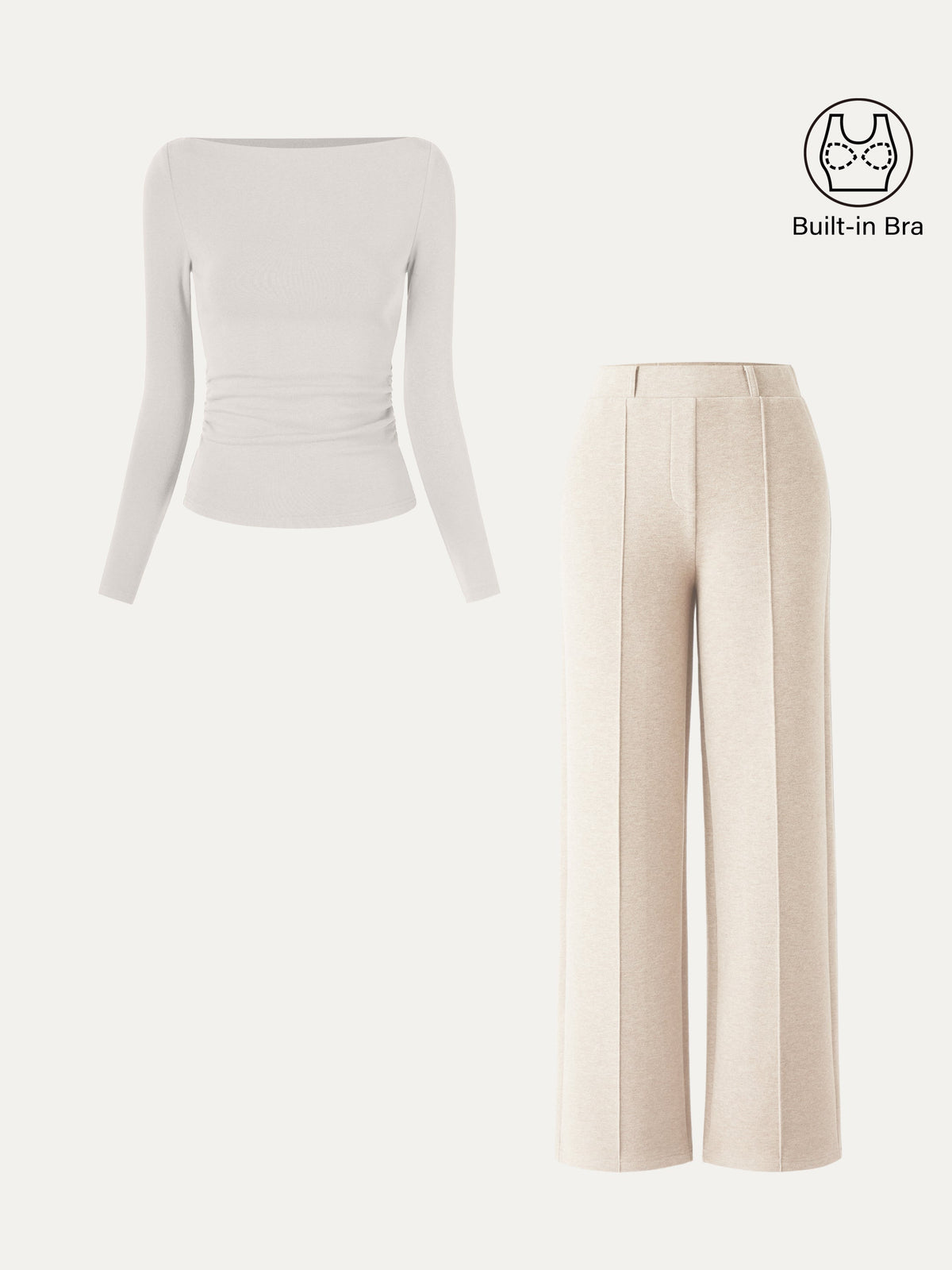OGLmove Women's 2-Piece Boatneck Bra Top and Straight Leg Pant Set