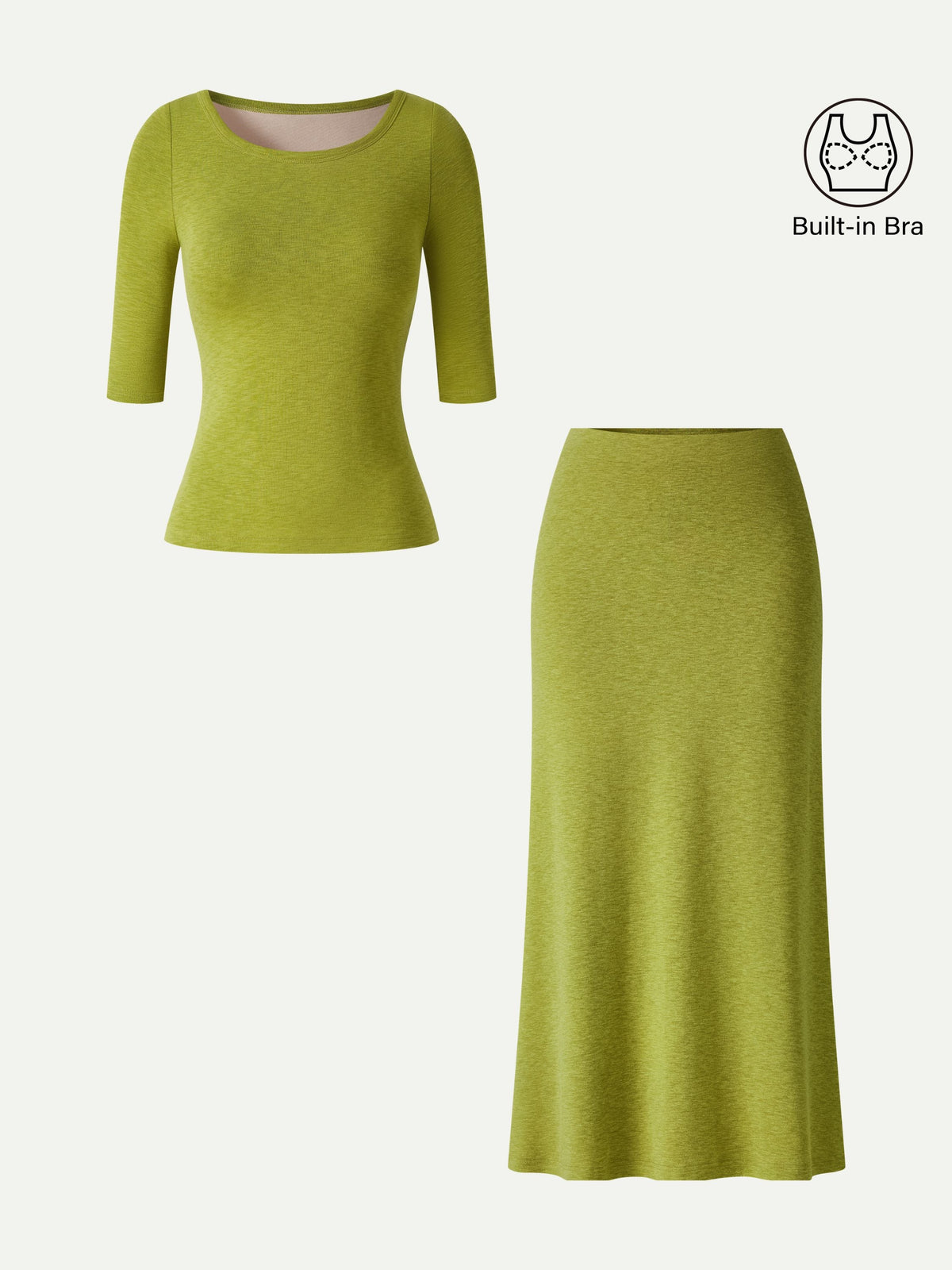 OGLmove Women's Round Neck Top and A-Line Midi Skirt Set