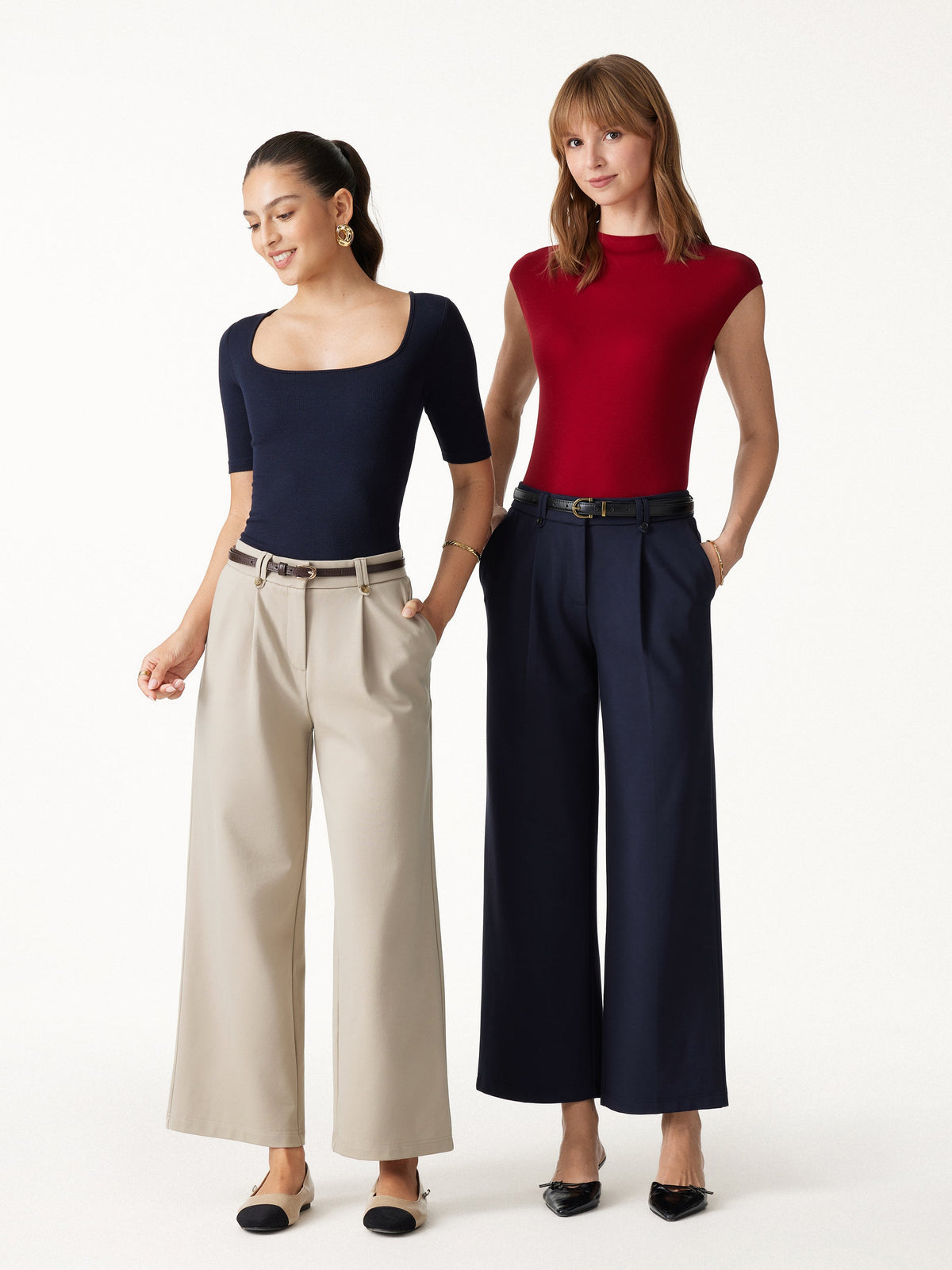 OGLmove Women's Ponte Low-Rise Straight Leg Ankled Pants with Pockets