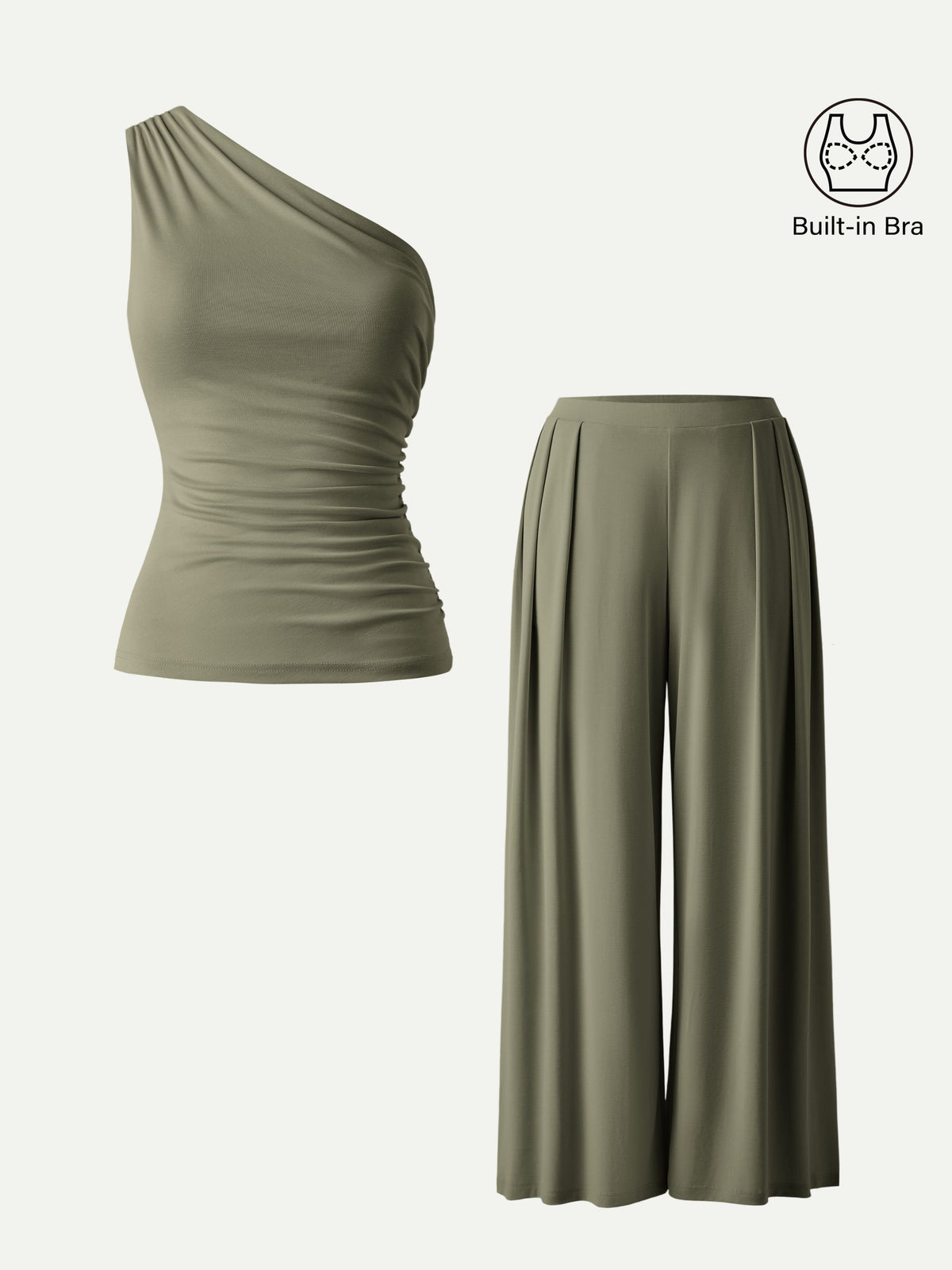 Women's 2-Piece Wide Leg Palazzo Pants and Ruched Bra Tank Set