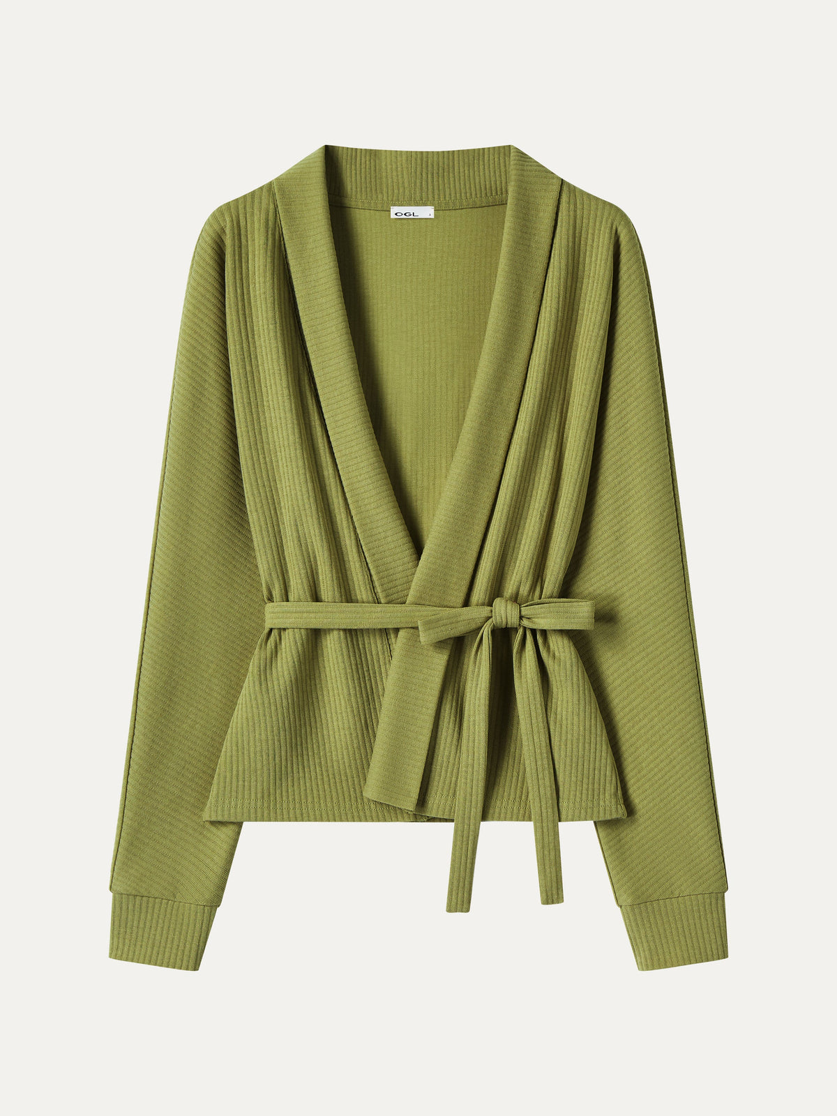 OGLmove Women's Textured Cotton Blend Lapel Belted Open-Front Jacket