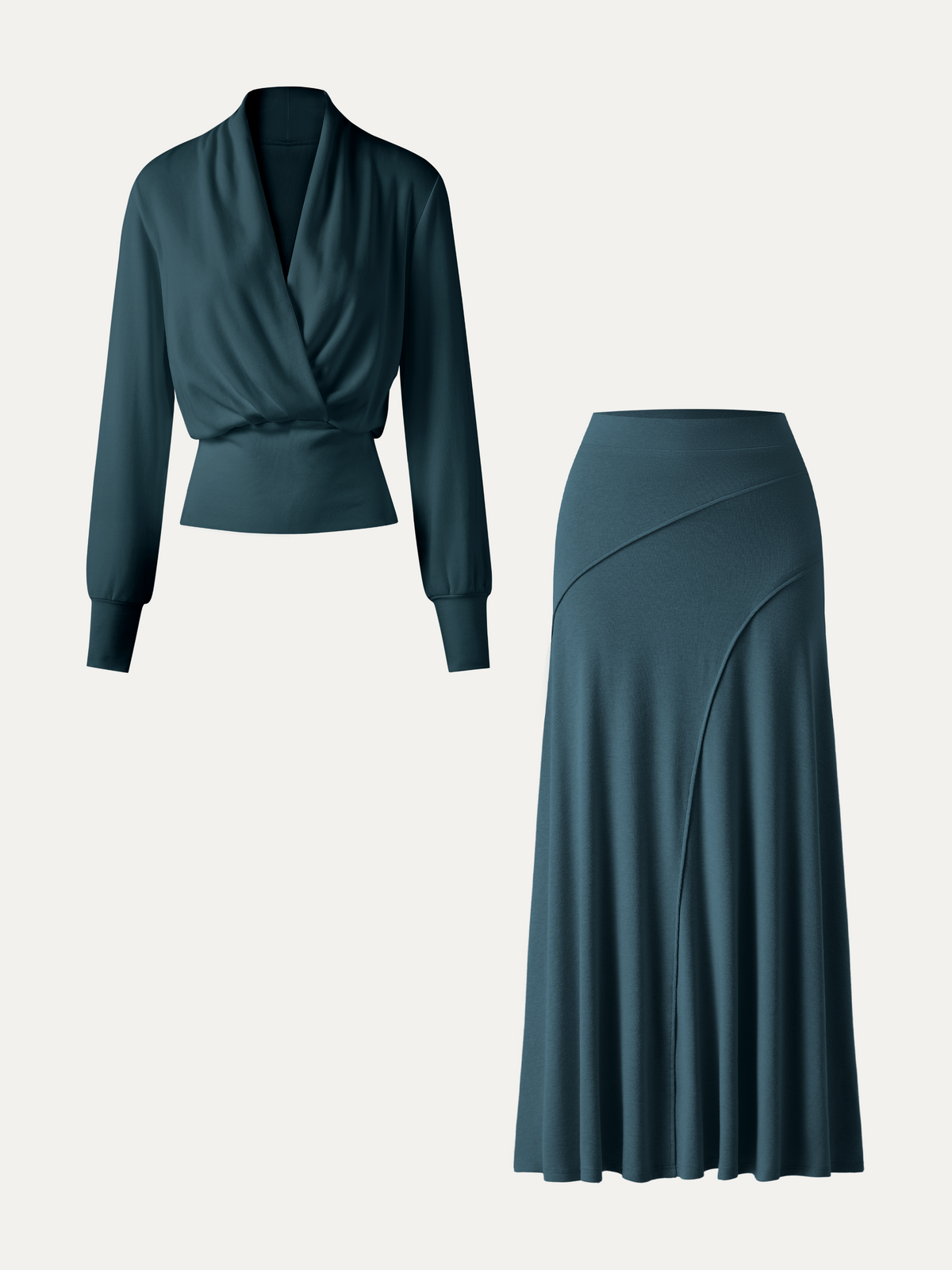 OGLmove Women's Surplice Long Sleeve Top and A-Line Skirt Set
