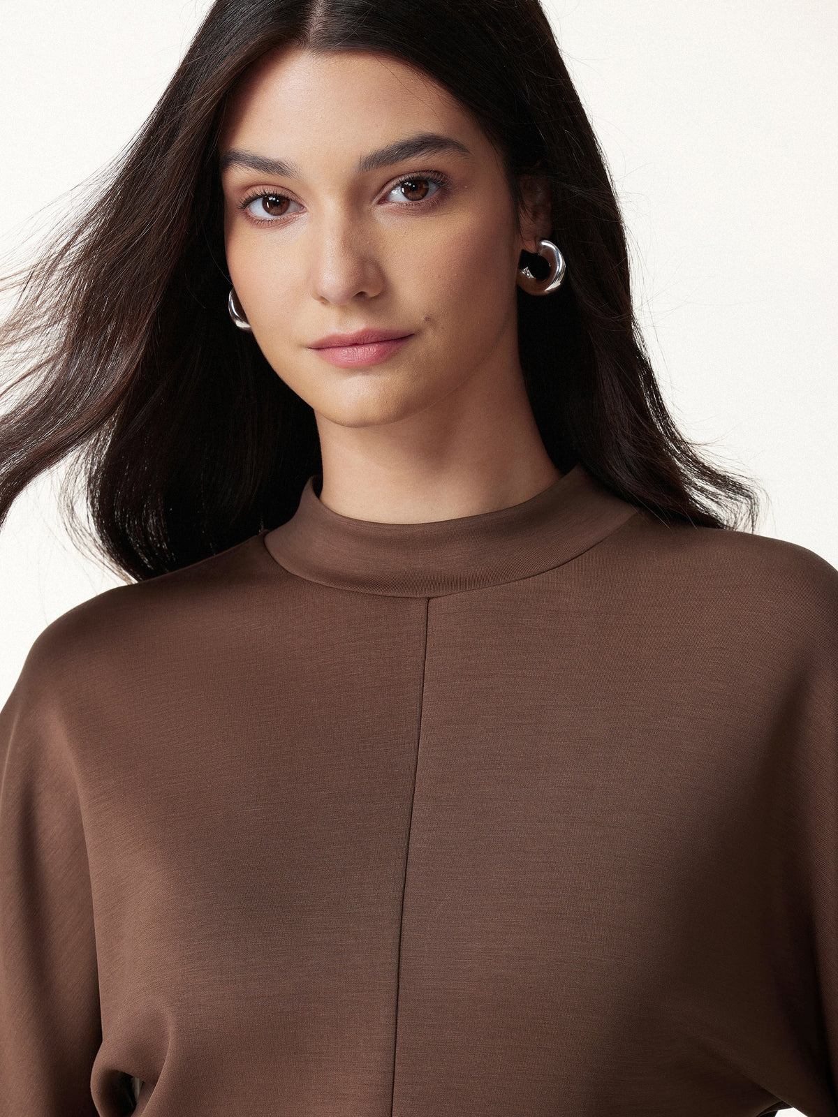 OGLmove Women's Modal Spacer Knit Mock Neck Batwing Sleeve Banded Hem Top