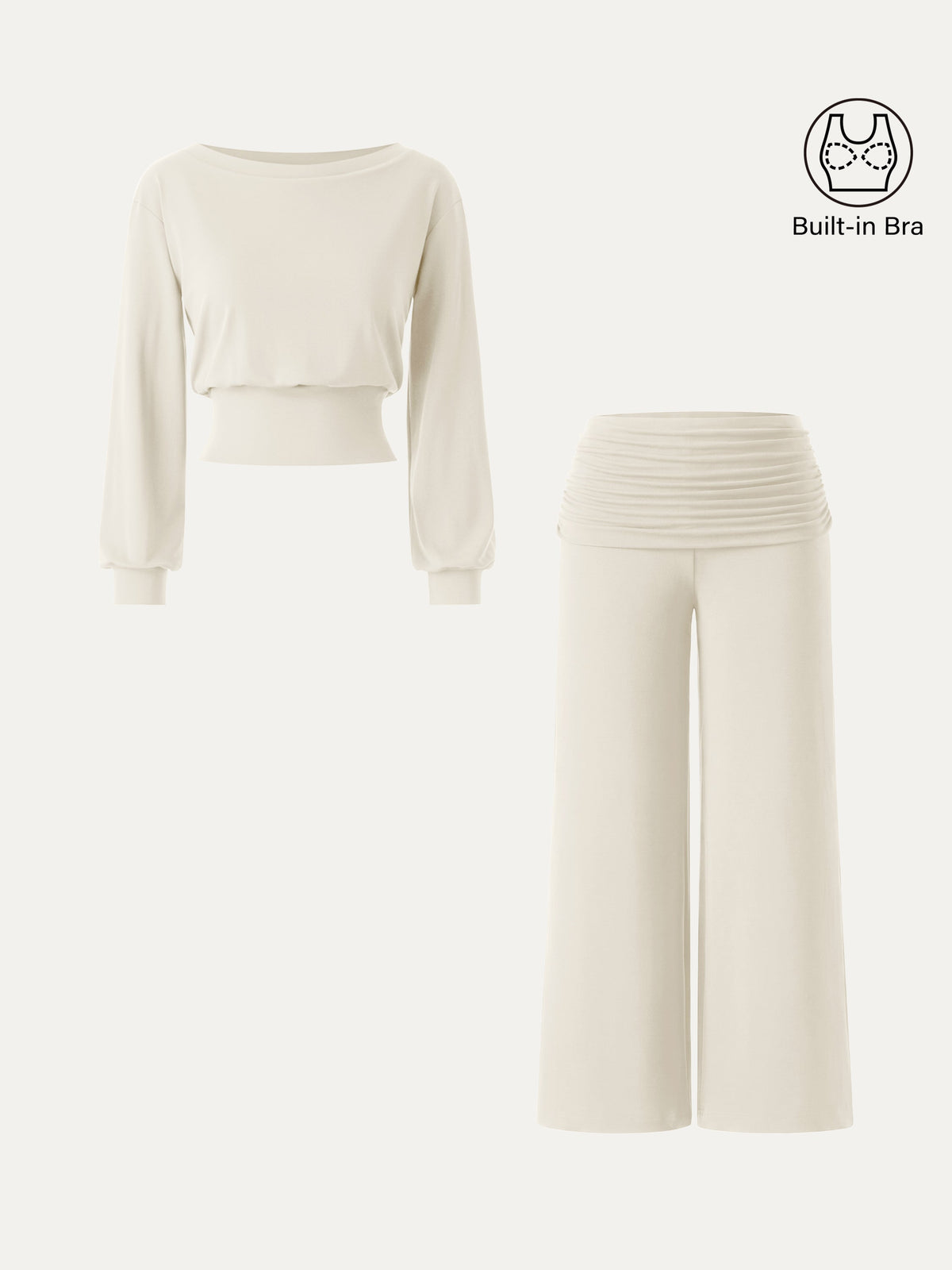 OGLmove Women's Boatneck Bra & Drapey Wide Leg Pants Set