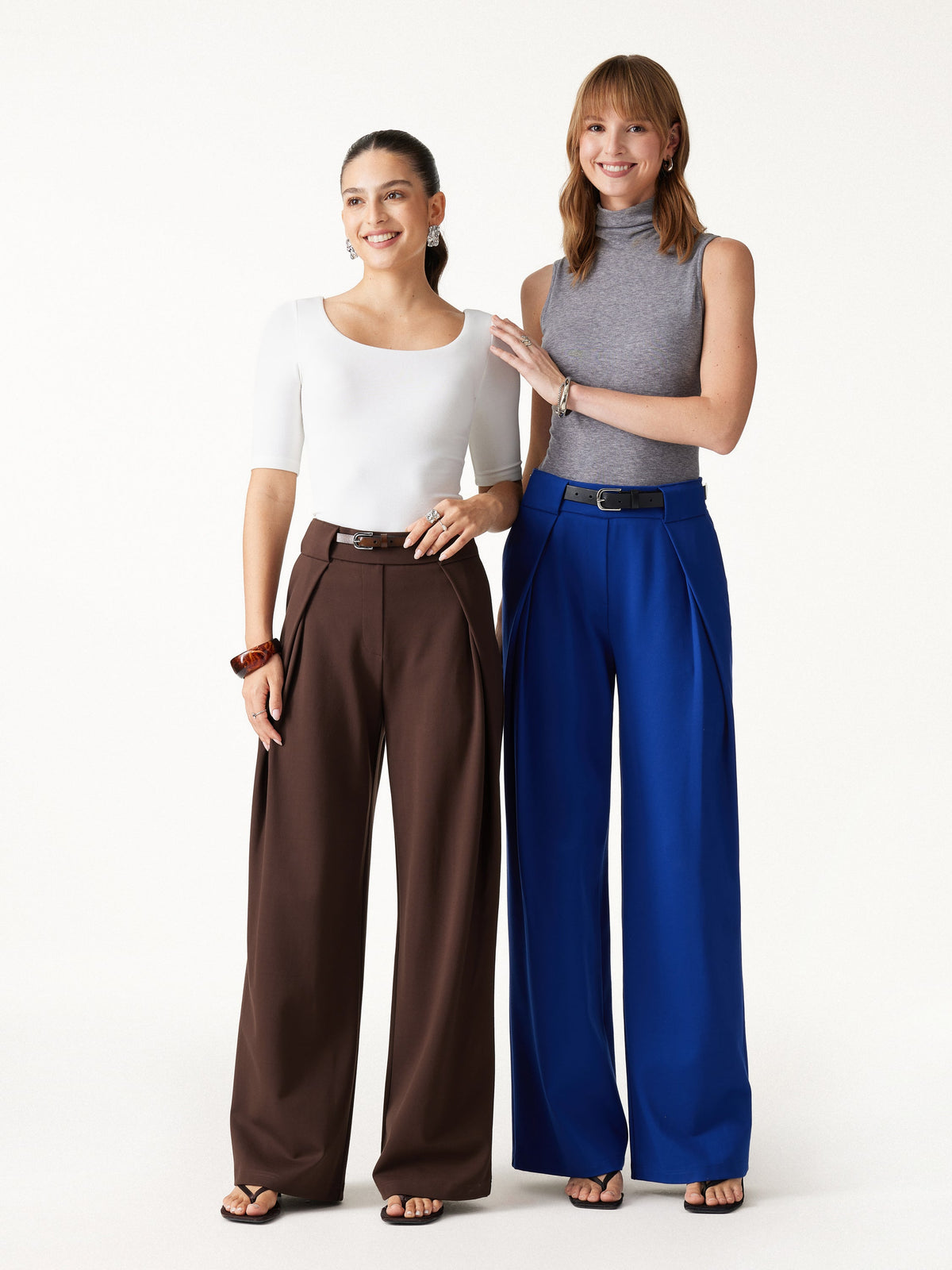OGLmove Women's Ponte Mid-Rise Wide-Leg Tuck Pants with Pockets