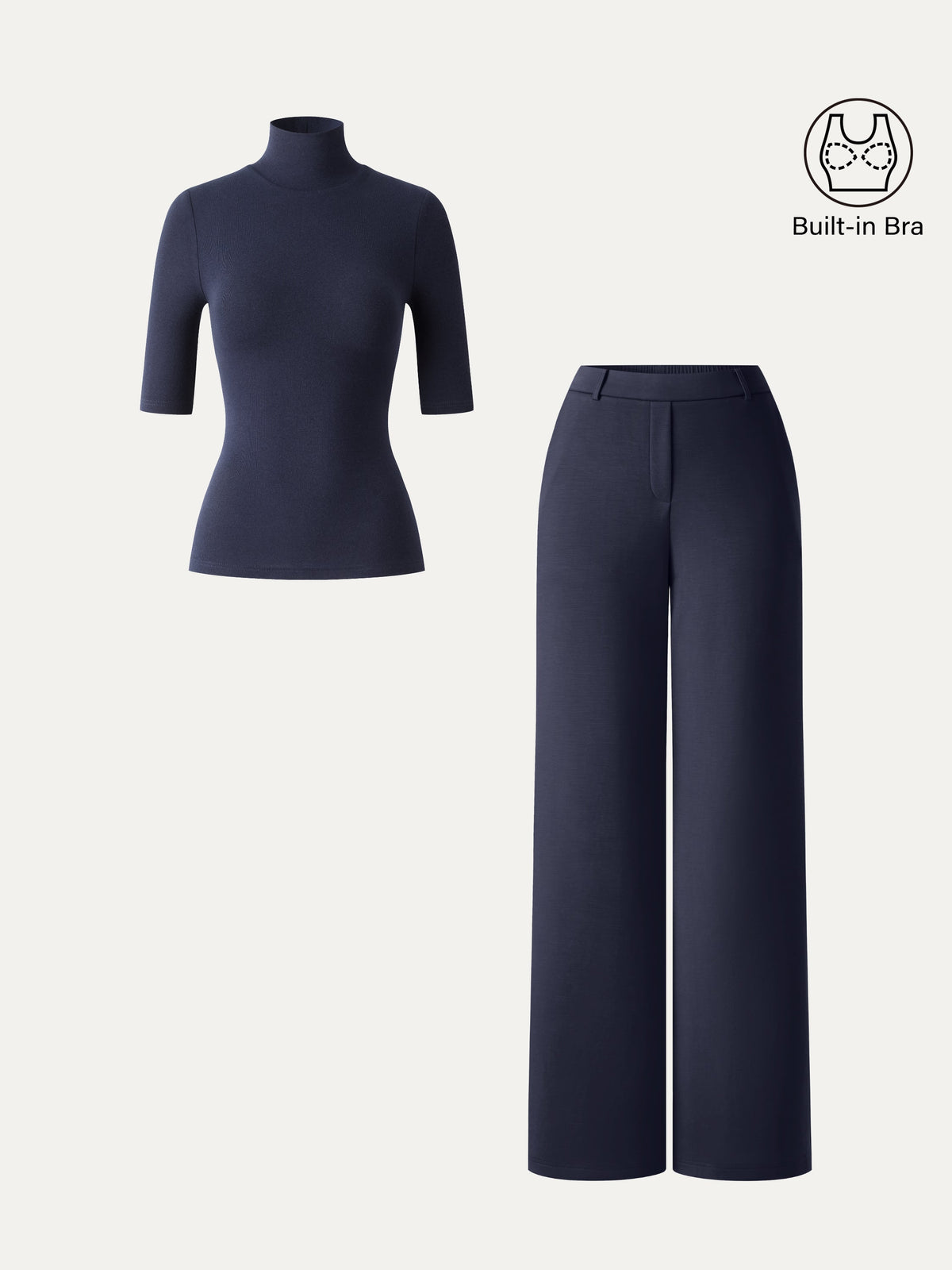 OGLmove Women's 2-Piece Elbow Sleeve Bra Top and Wide Leg Pants Set