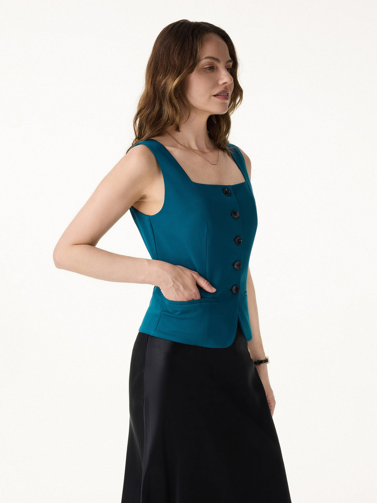 OGLmove Women's Stretch Ponte Square Neck Cropped Waistcoat