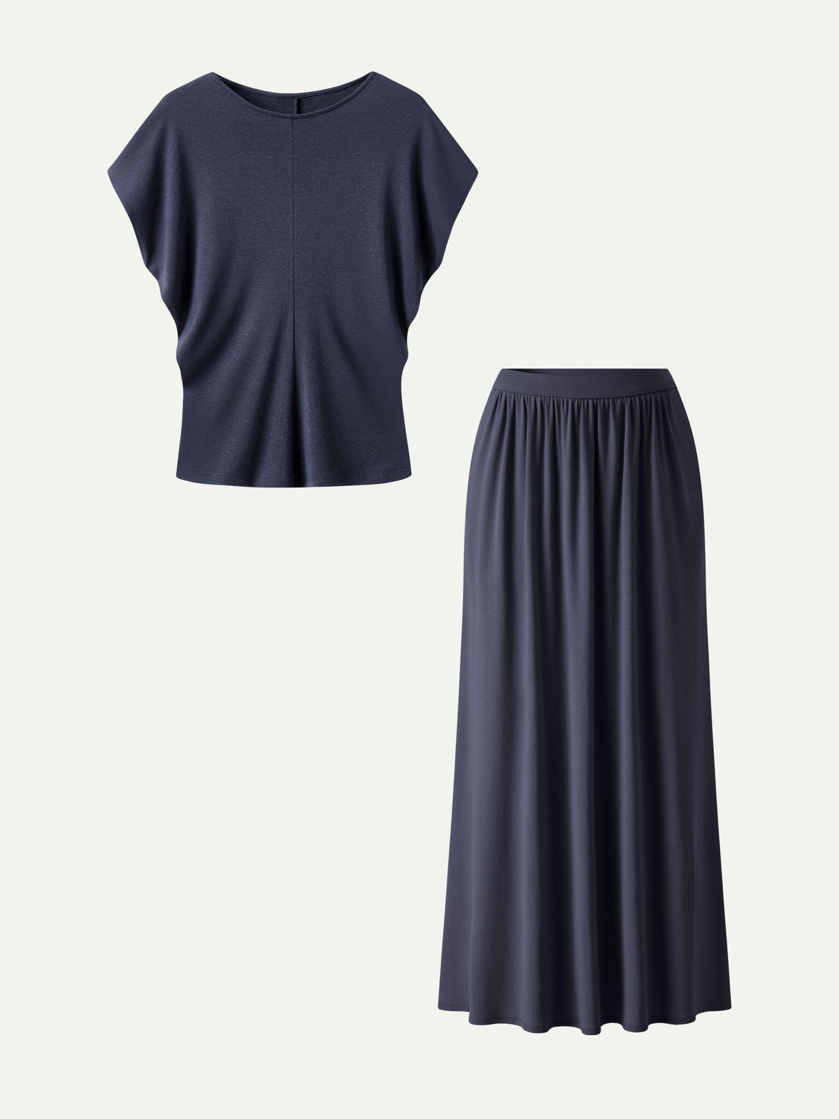 OGLmove Women's Round Neck Top and A-Line Maxi Skirt Set