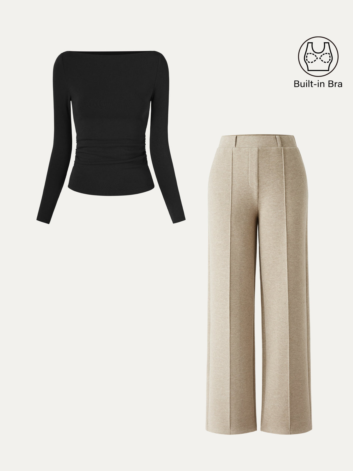 OGLmove Women's 2-Piece Boatneck Bra Top and Straight Leg Pant Set