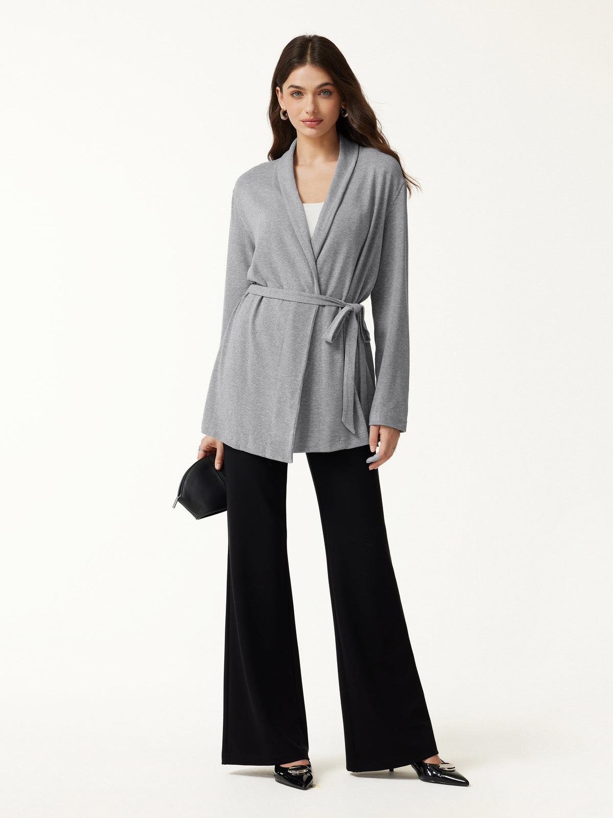 OGLmove Women's Eco-Mousse Lapel Long Sleeve Belted Cardigan