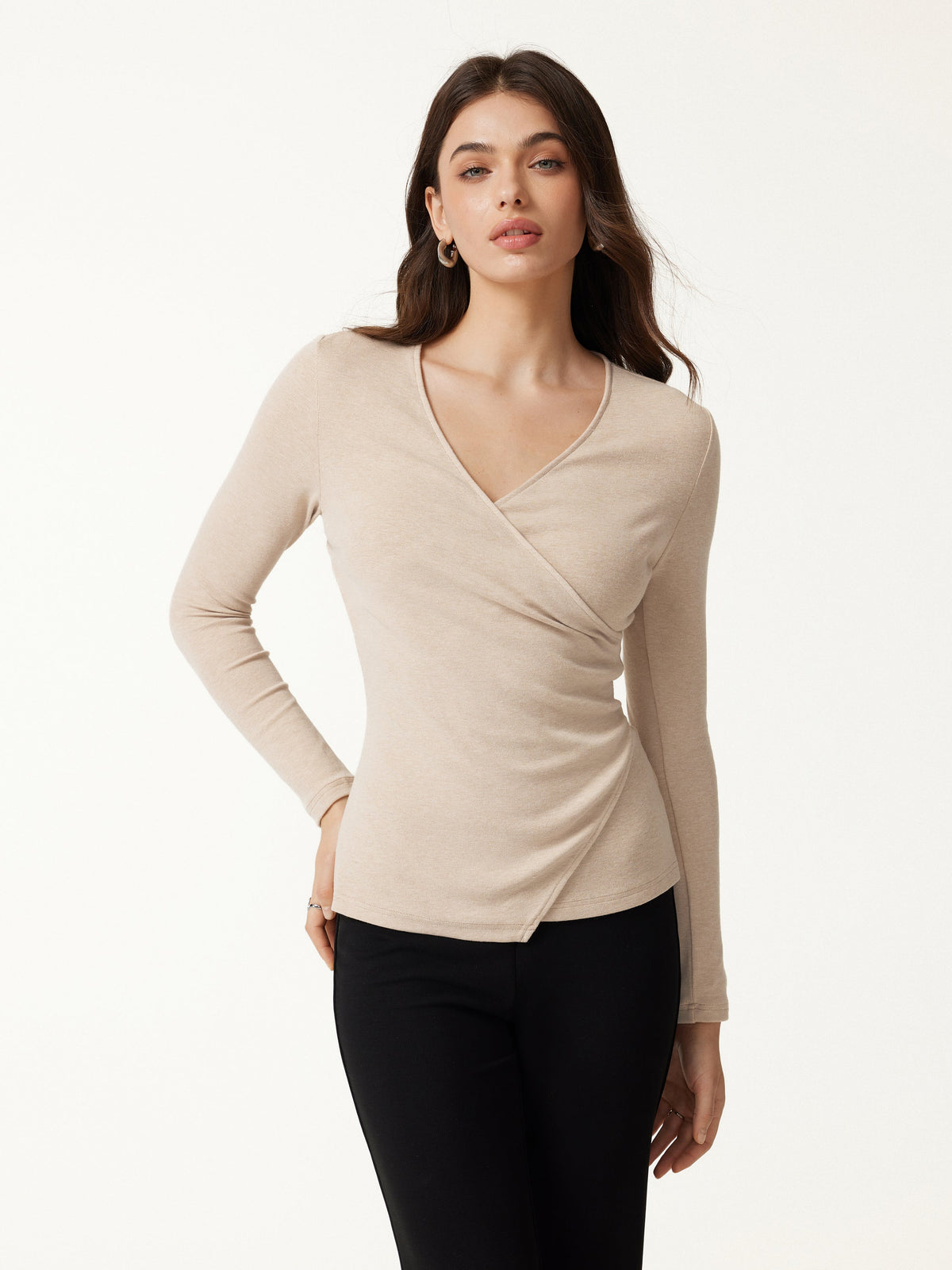 OGLmove Women's Surplice Long Sleeve Asymmetrical Hem Top