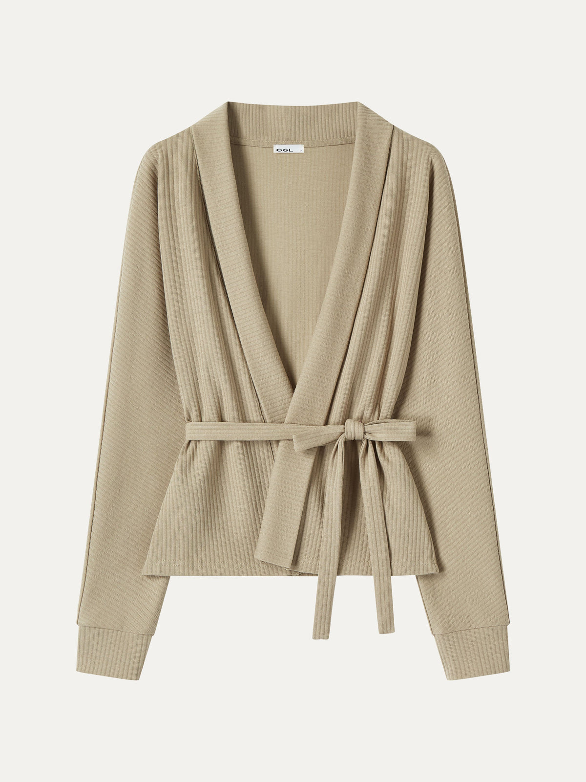 OGLmove Women's Textured Cotton Blend Lapel Belted Open-Front Jacket
