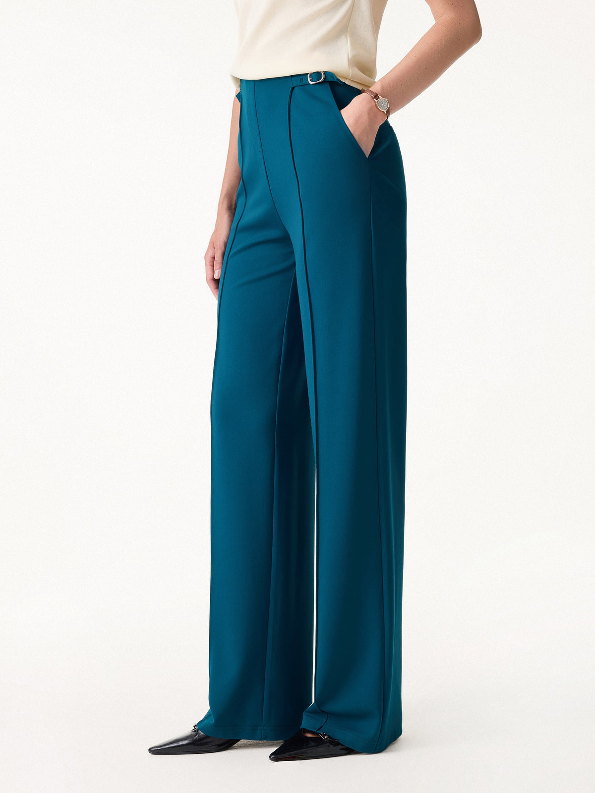 OGLmove Women's 4-Way Stretch Drapey High-Rise Wide-Leg Ankled Pants